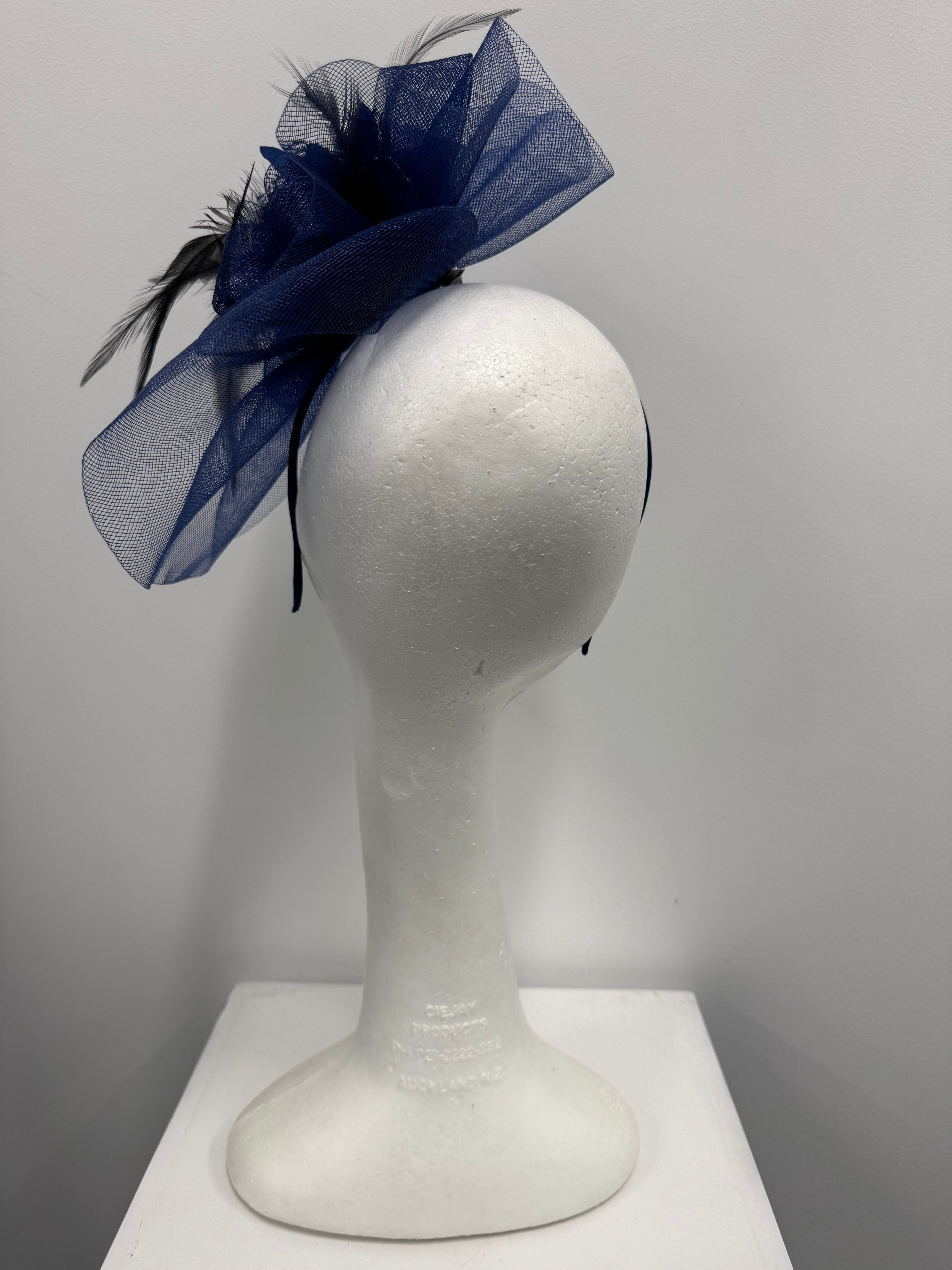 Navy Flower and Feather Fascinator