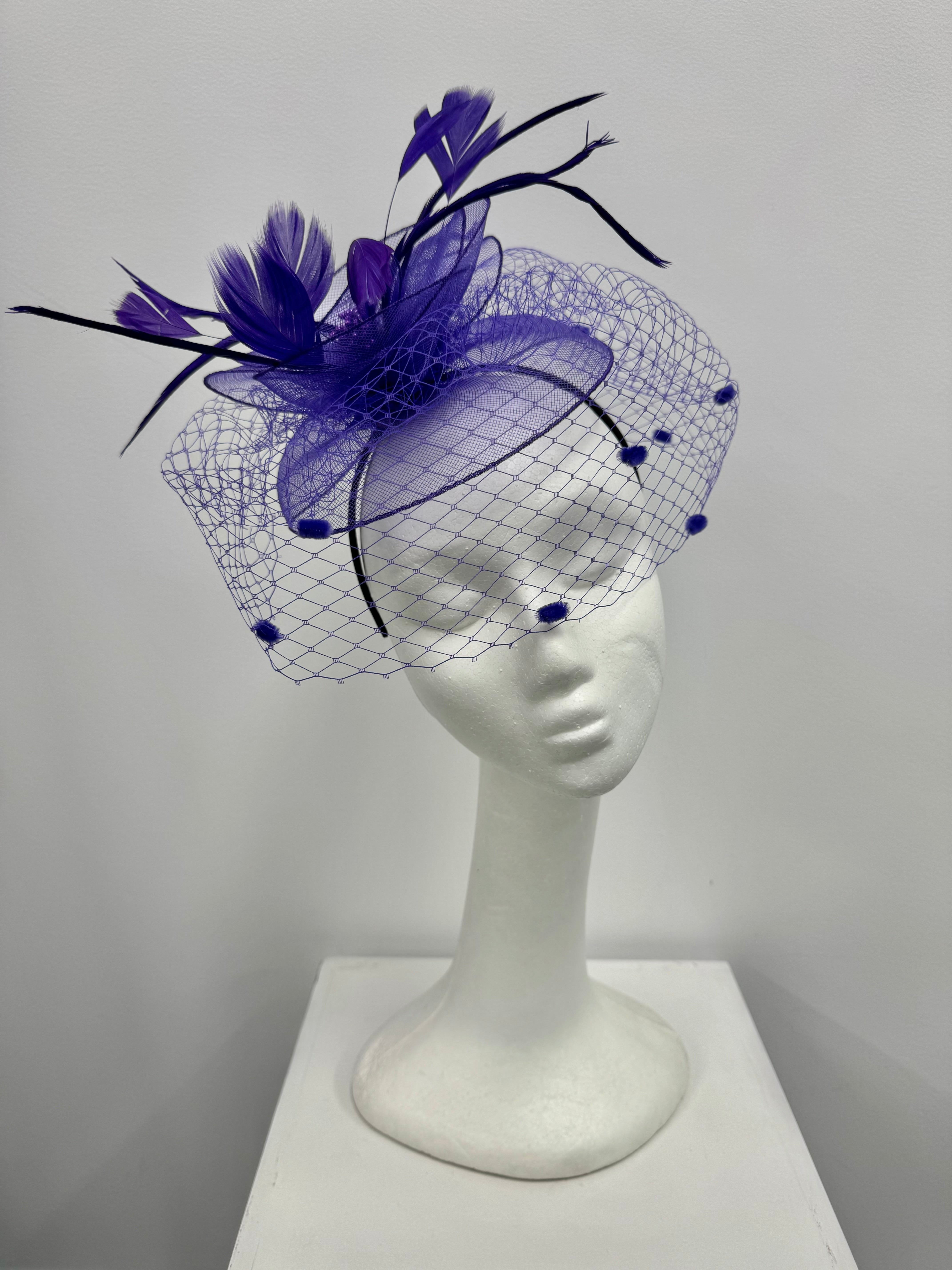 Purple Feather and Veil Fascinator