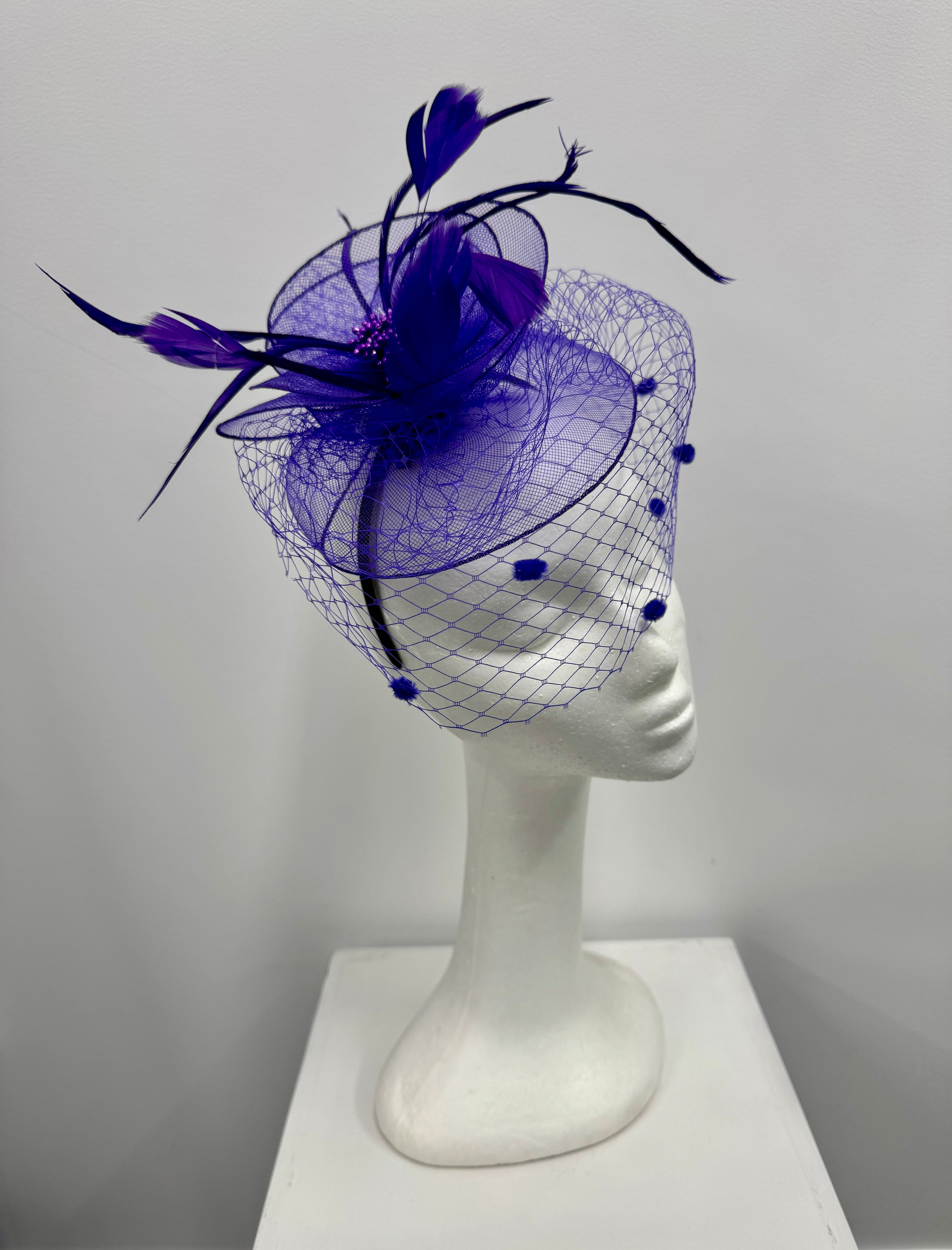 Purple Feather and Veil Fascinator