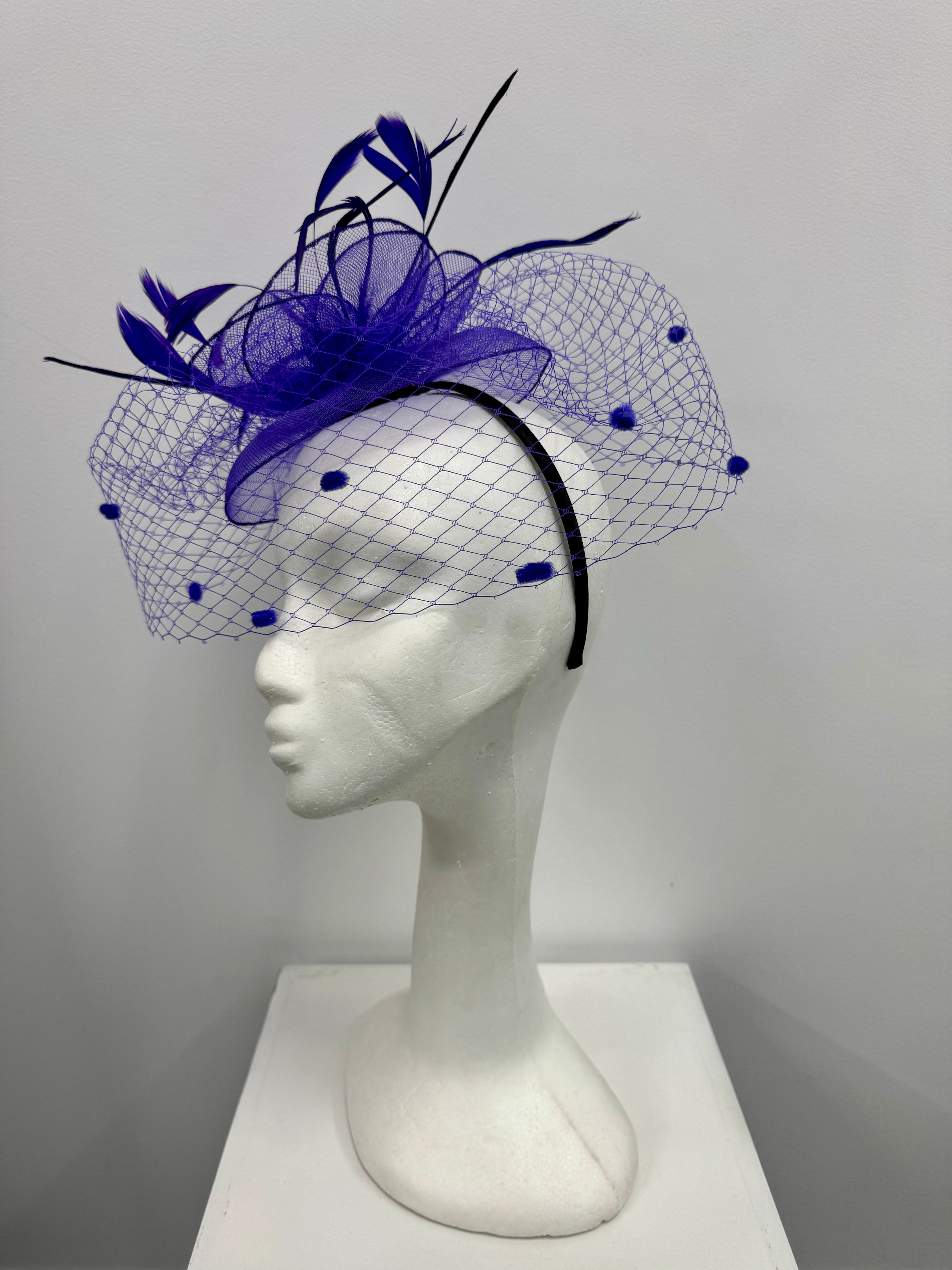 Purple Feather and Veil Fascinator