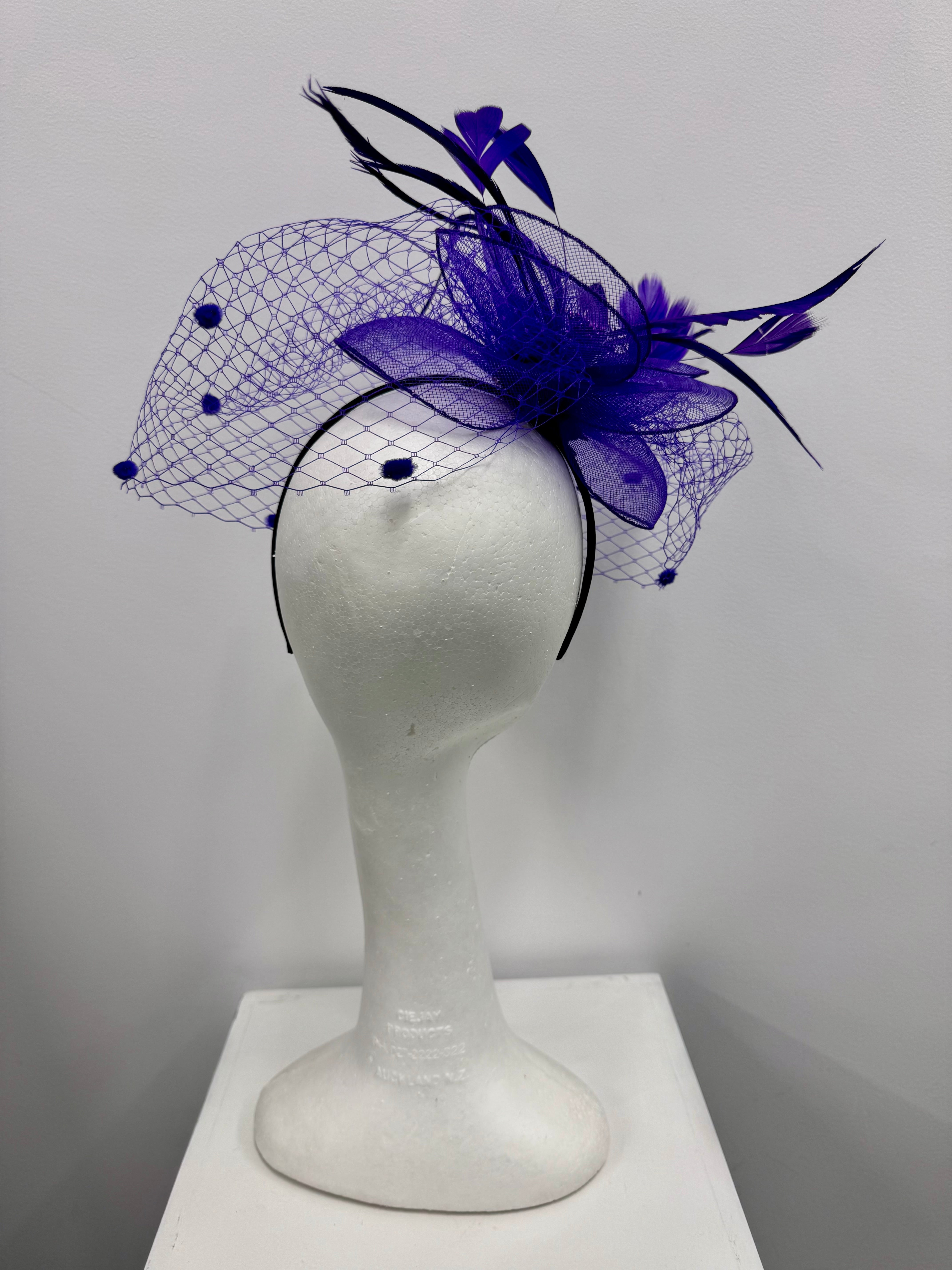 Purple Feather and Veil Fascinator