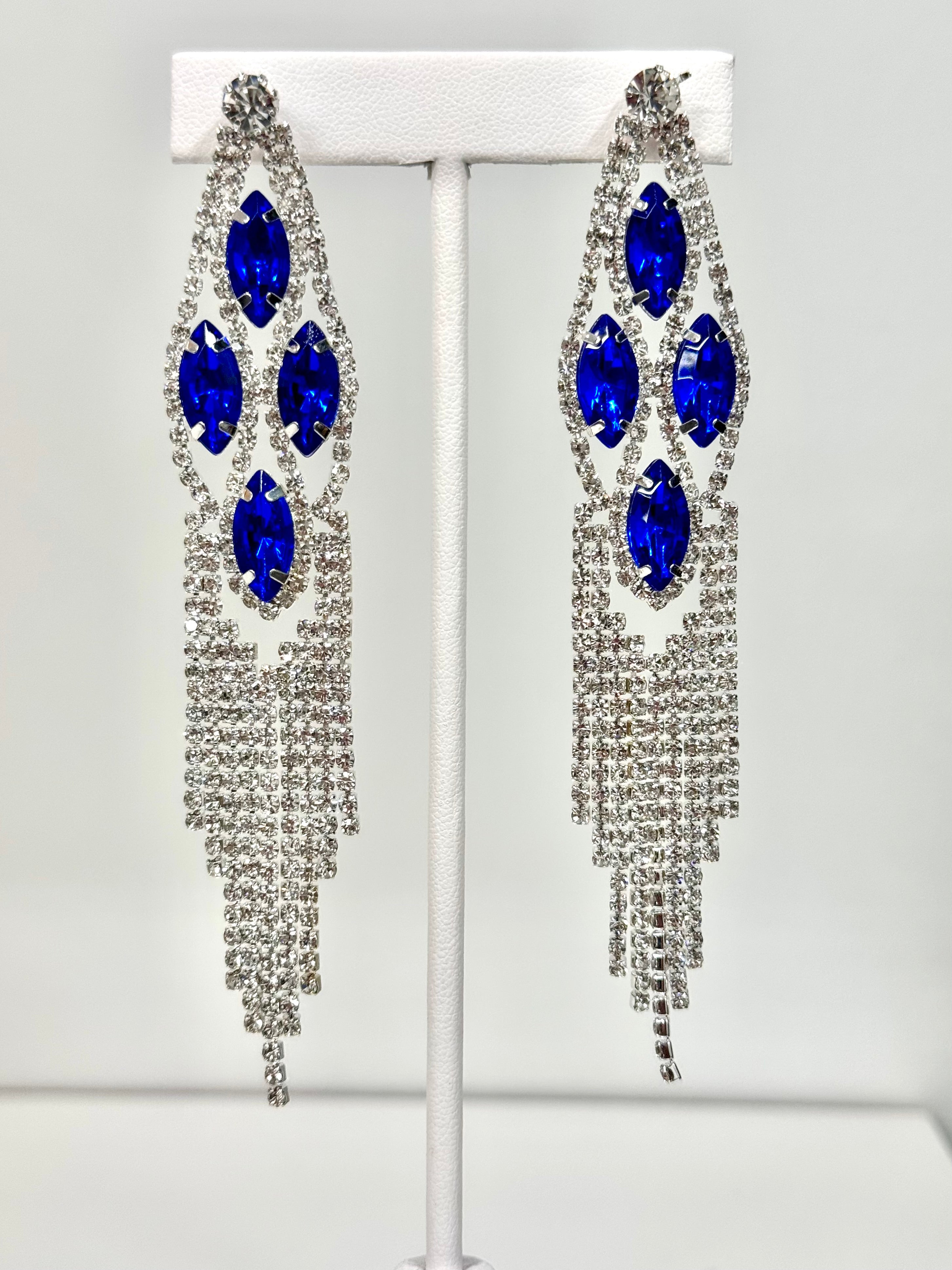 Brilliant Blue and Rhinestone Statement Earrings