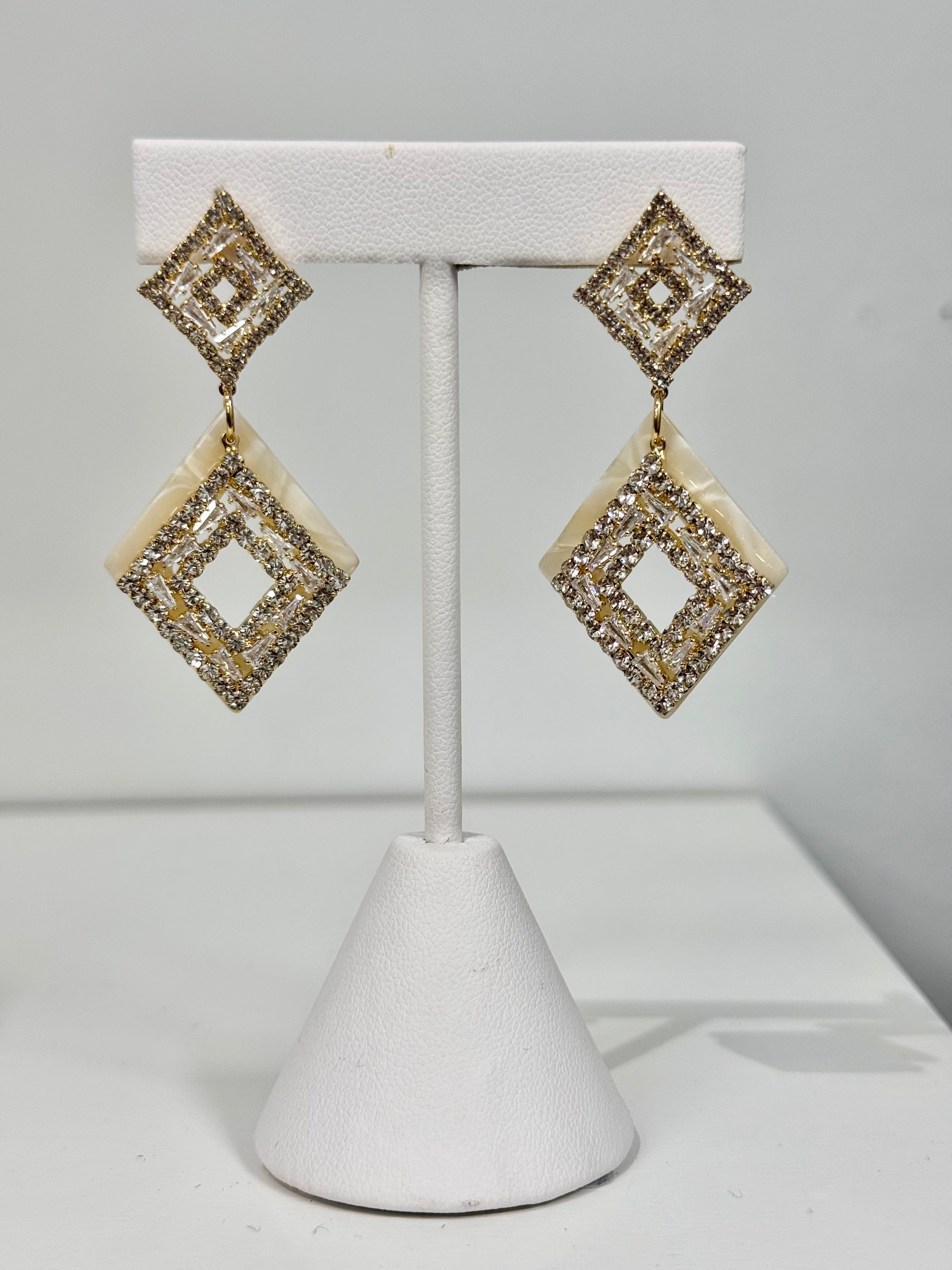 Geometric CZ and Rhinestone Statement Earrings