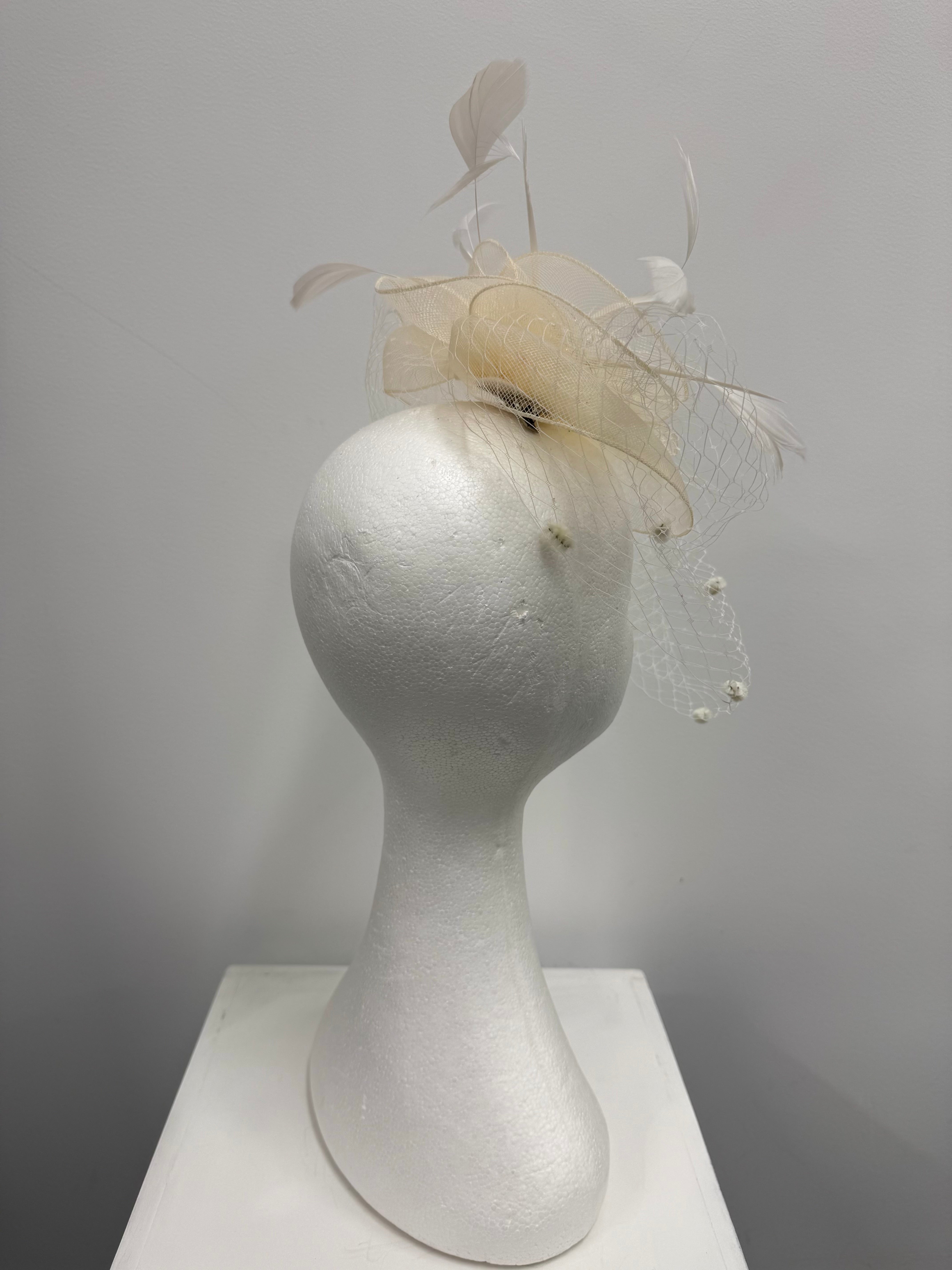 Cream Feather and Veil Fascinator