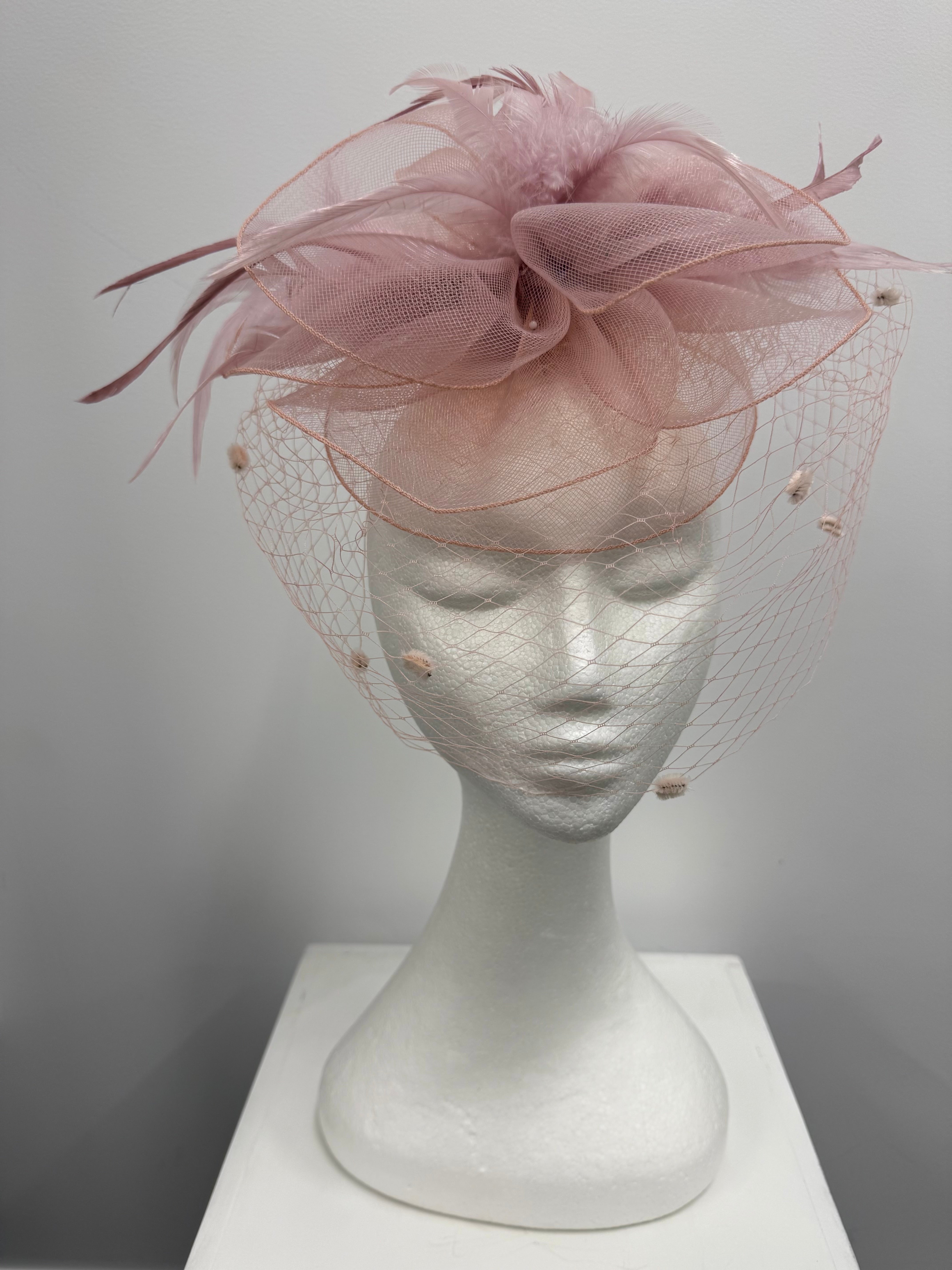 Blush Pink Tulle and Veil Fascinator