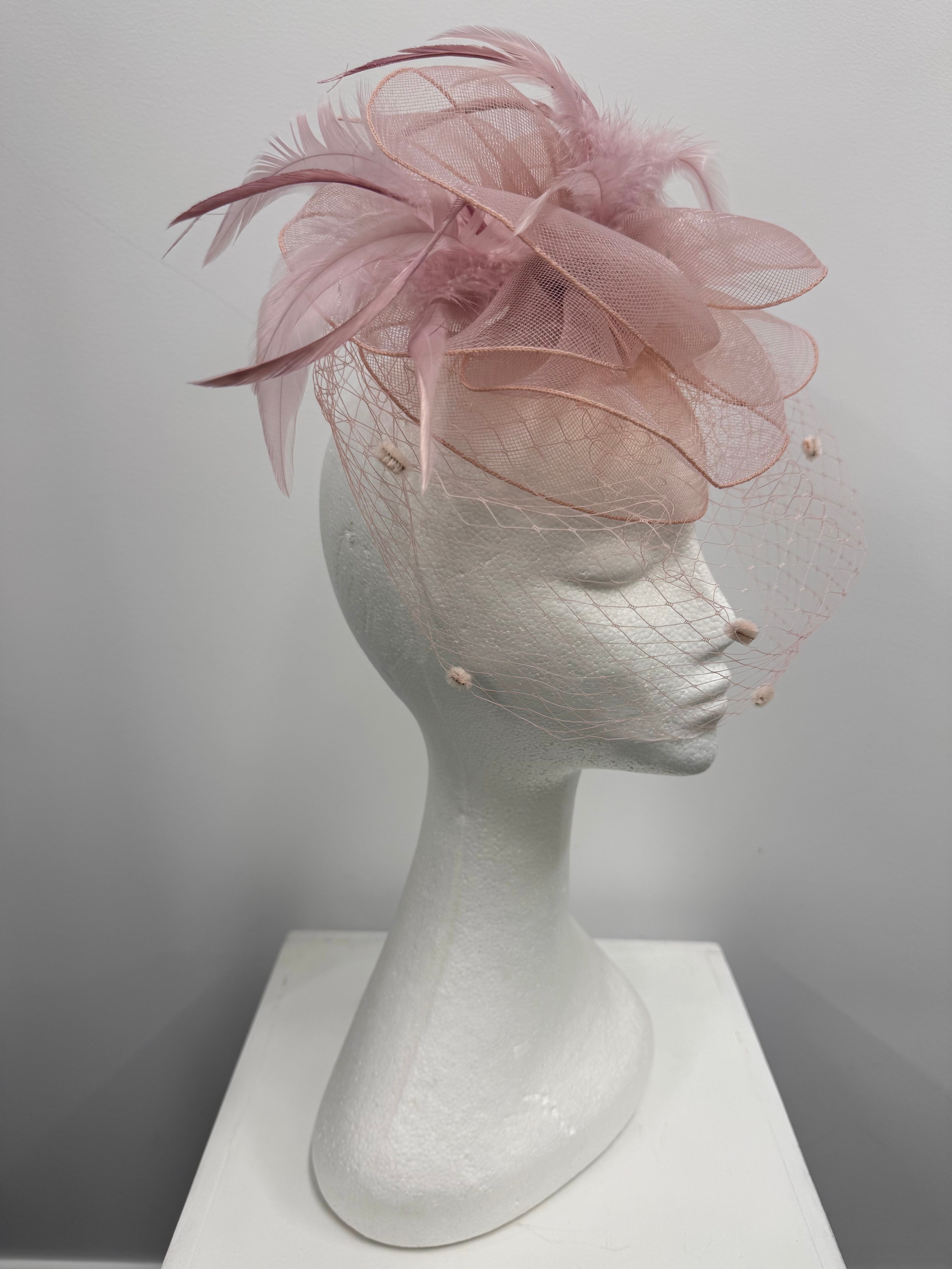 Blush Pink Tulle and Veil Fascinator