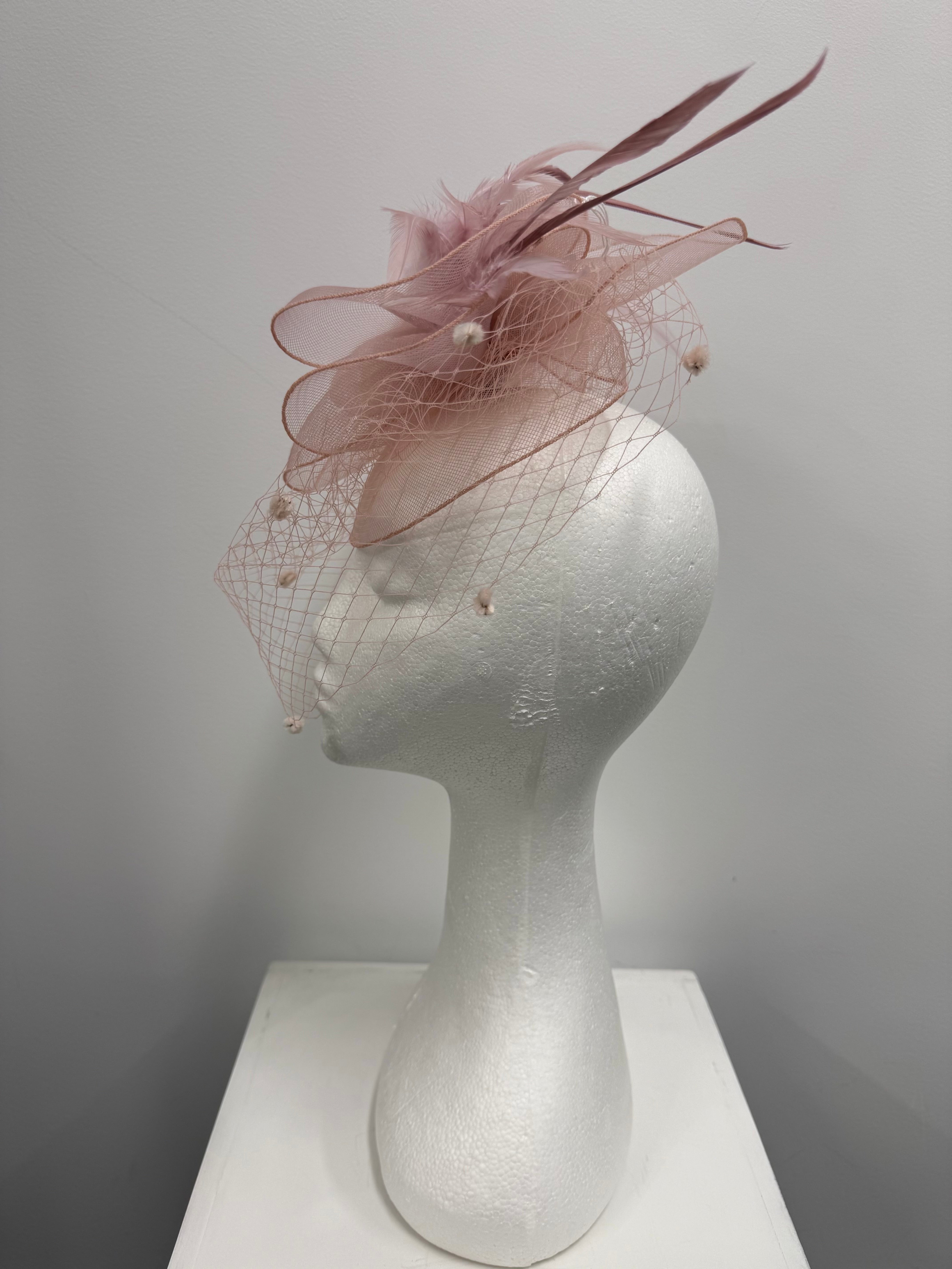 Blush Pink Tulle and Veil Fascinator