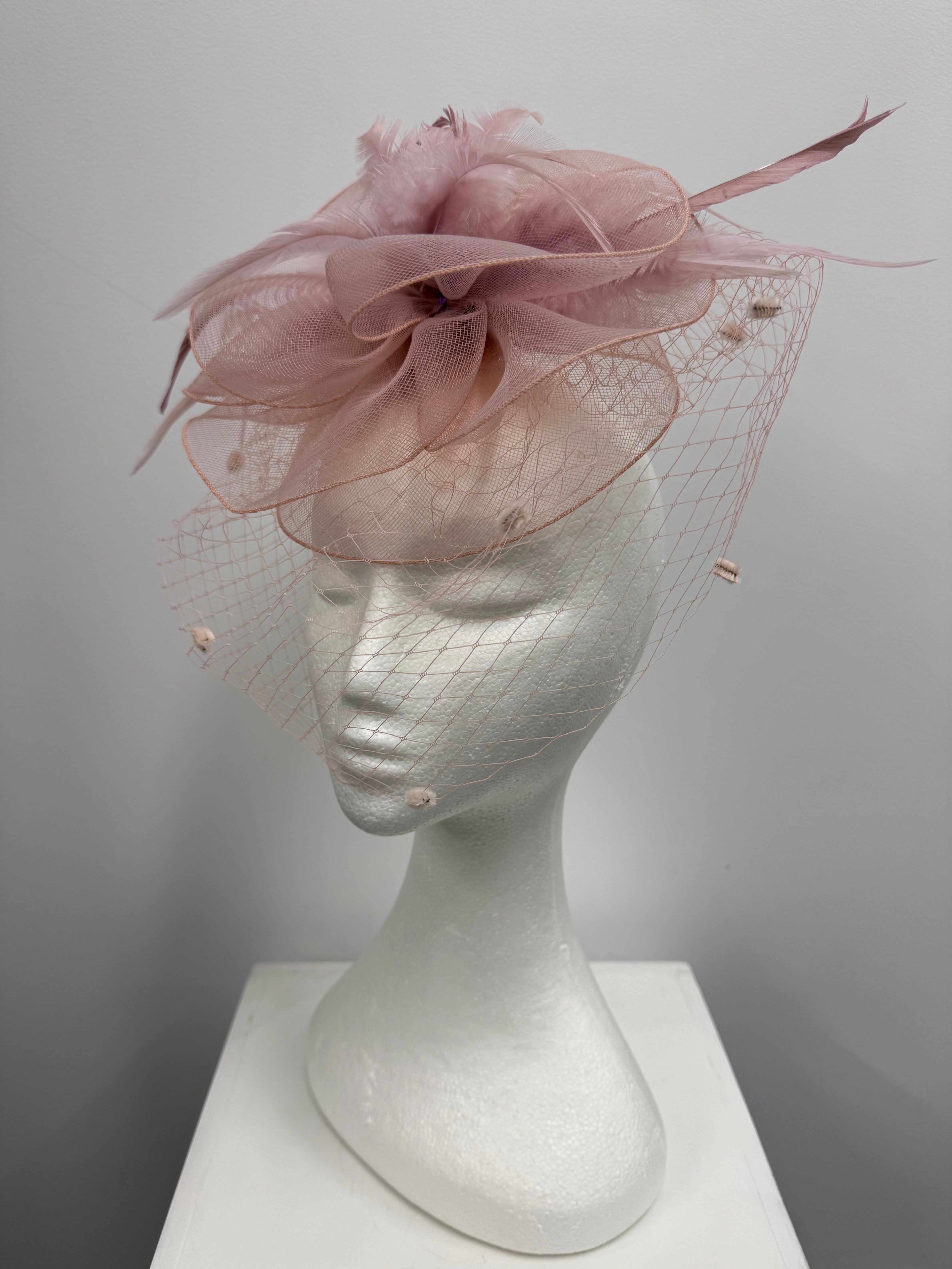 Blush Pink Tulle and Veil Fascinator