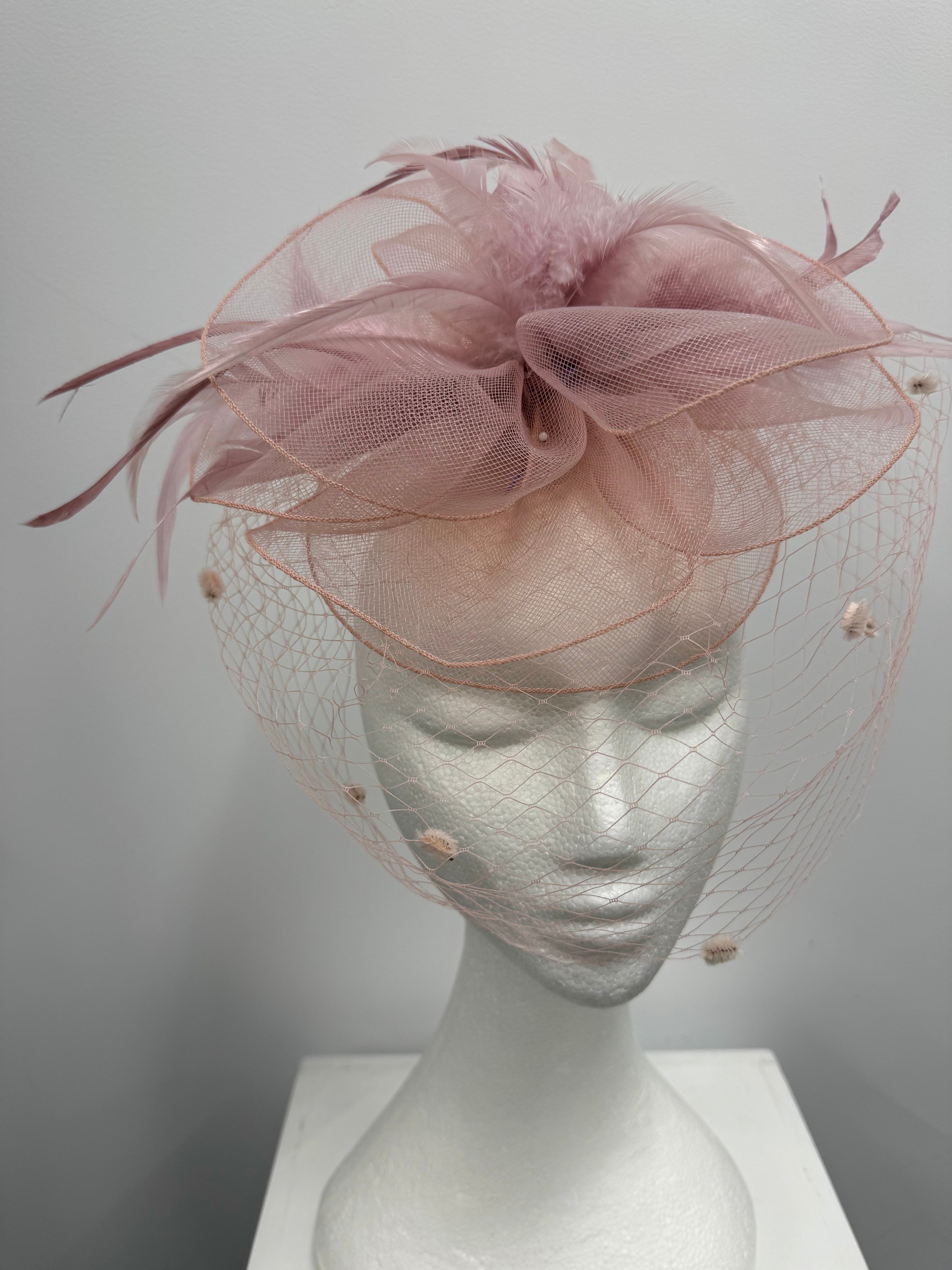 Blush Pink Tulle and Veil Fascinator