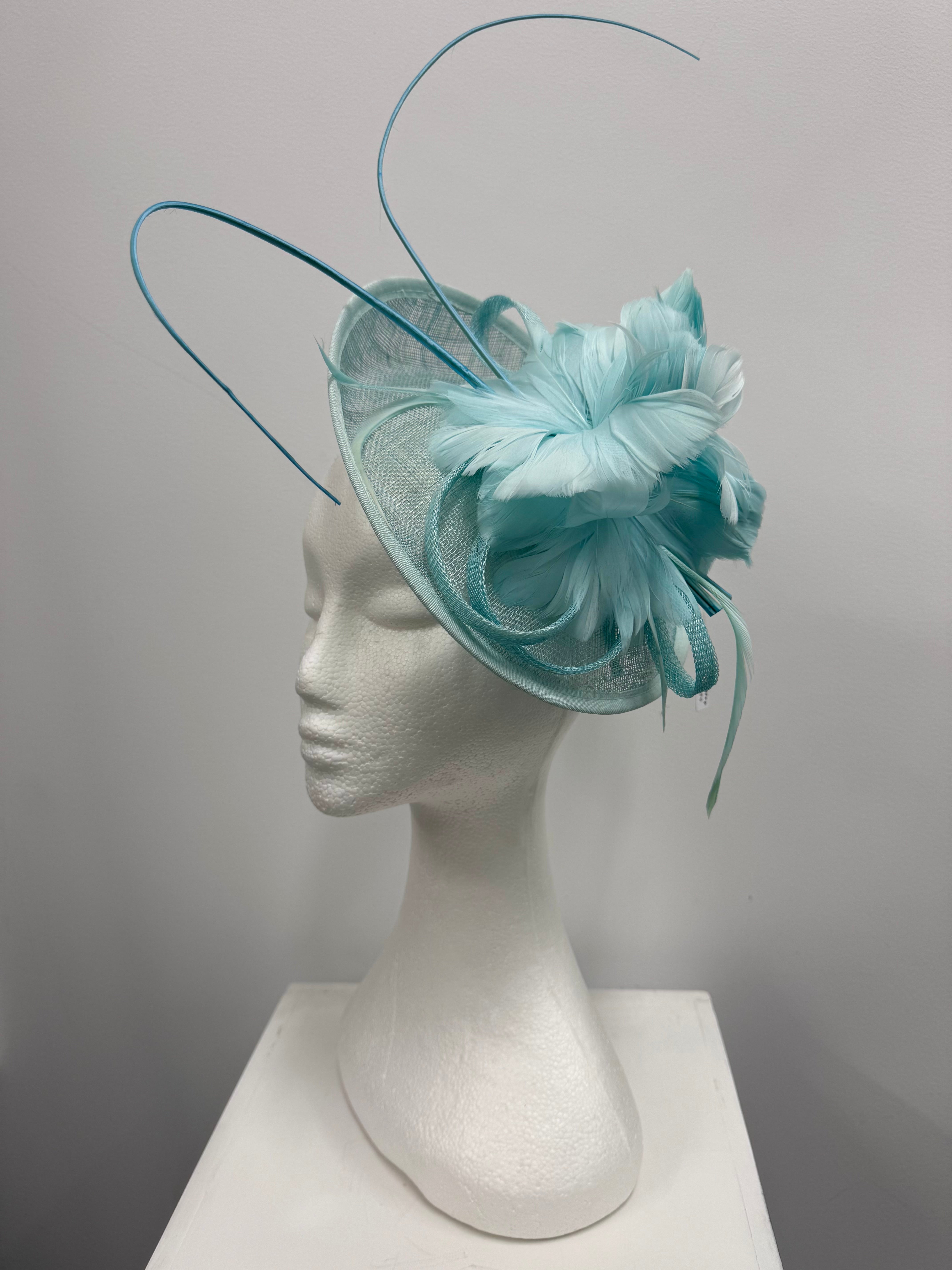 Aqua Statement Flower Feather Fascinator