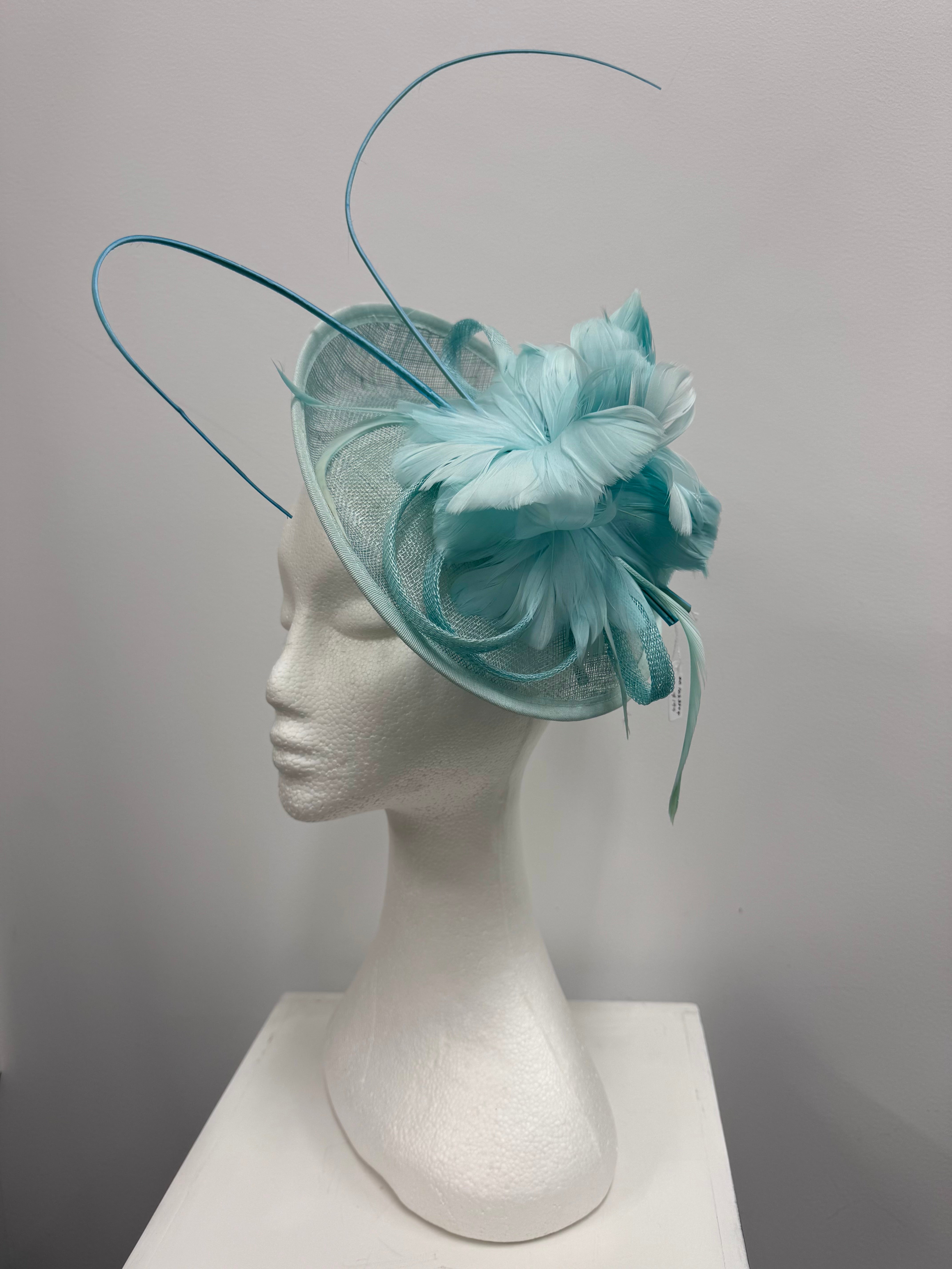 Aqua Statement Flower Feather Fascinator