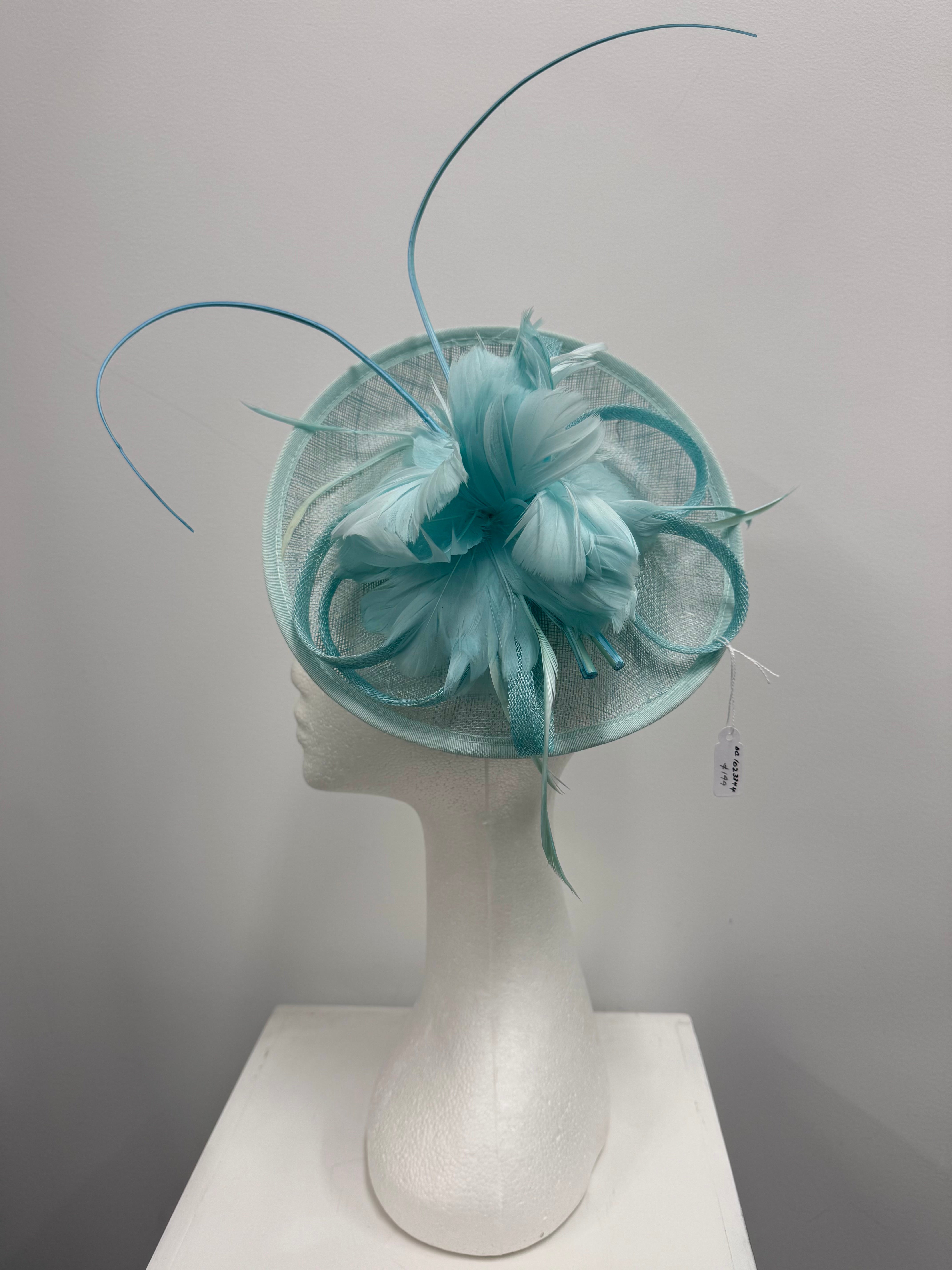 Aqua Statement Flower Feather Fascinator