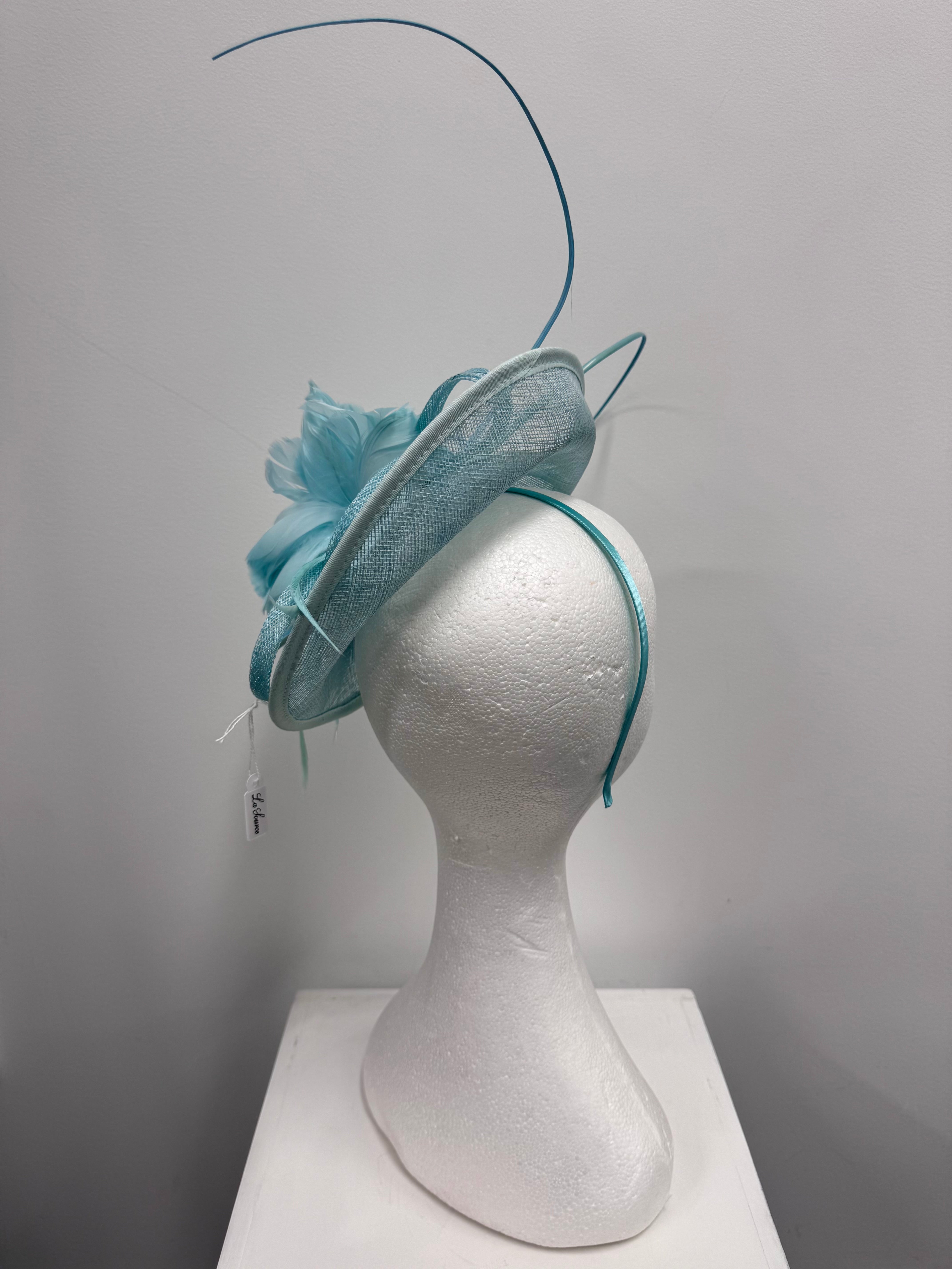 Aqua Statement Flower Feather Fascinator