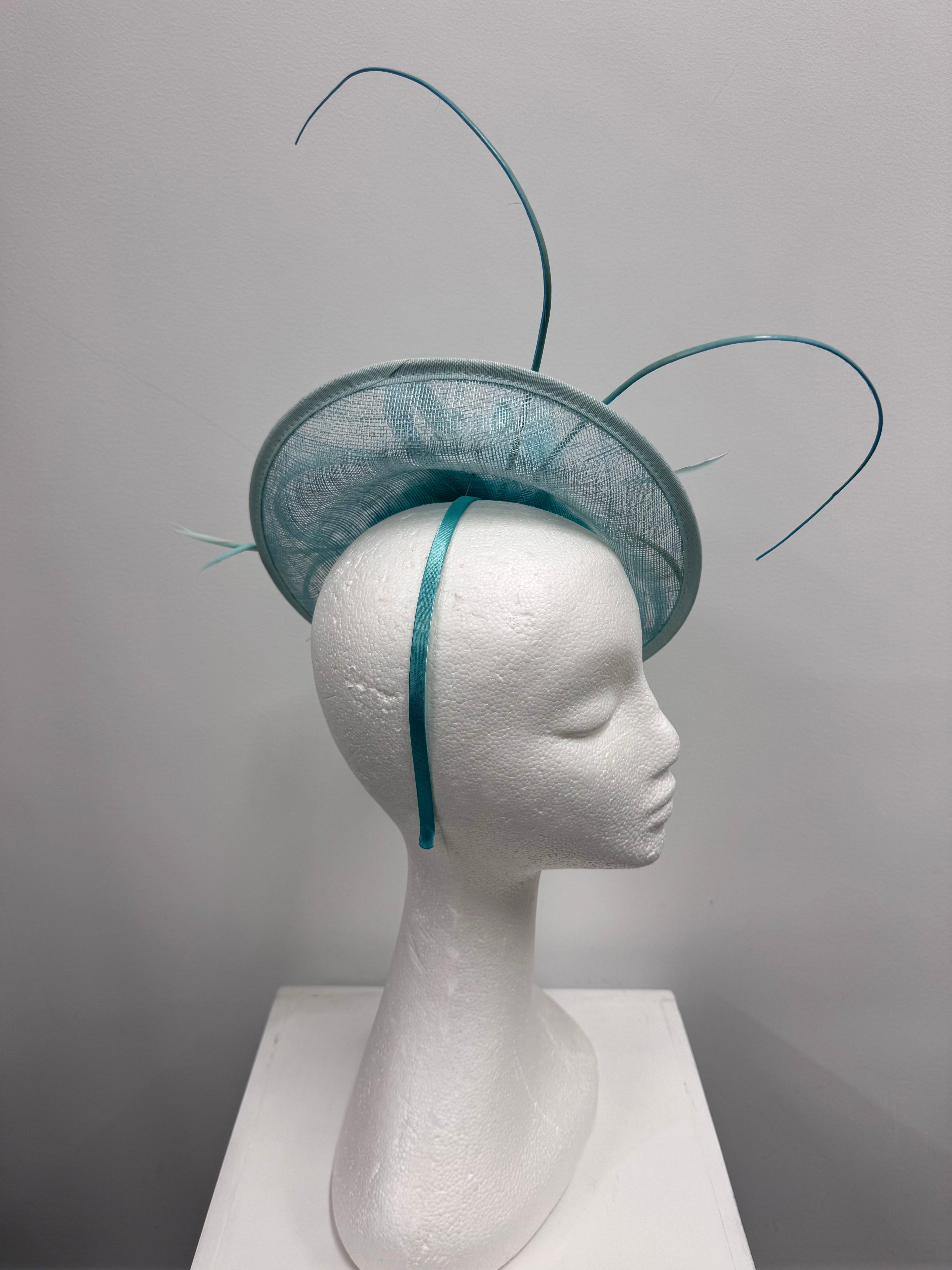 Aqua Statement Flower Feather Fascinator