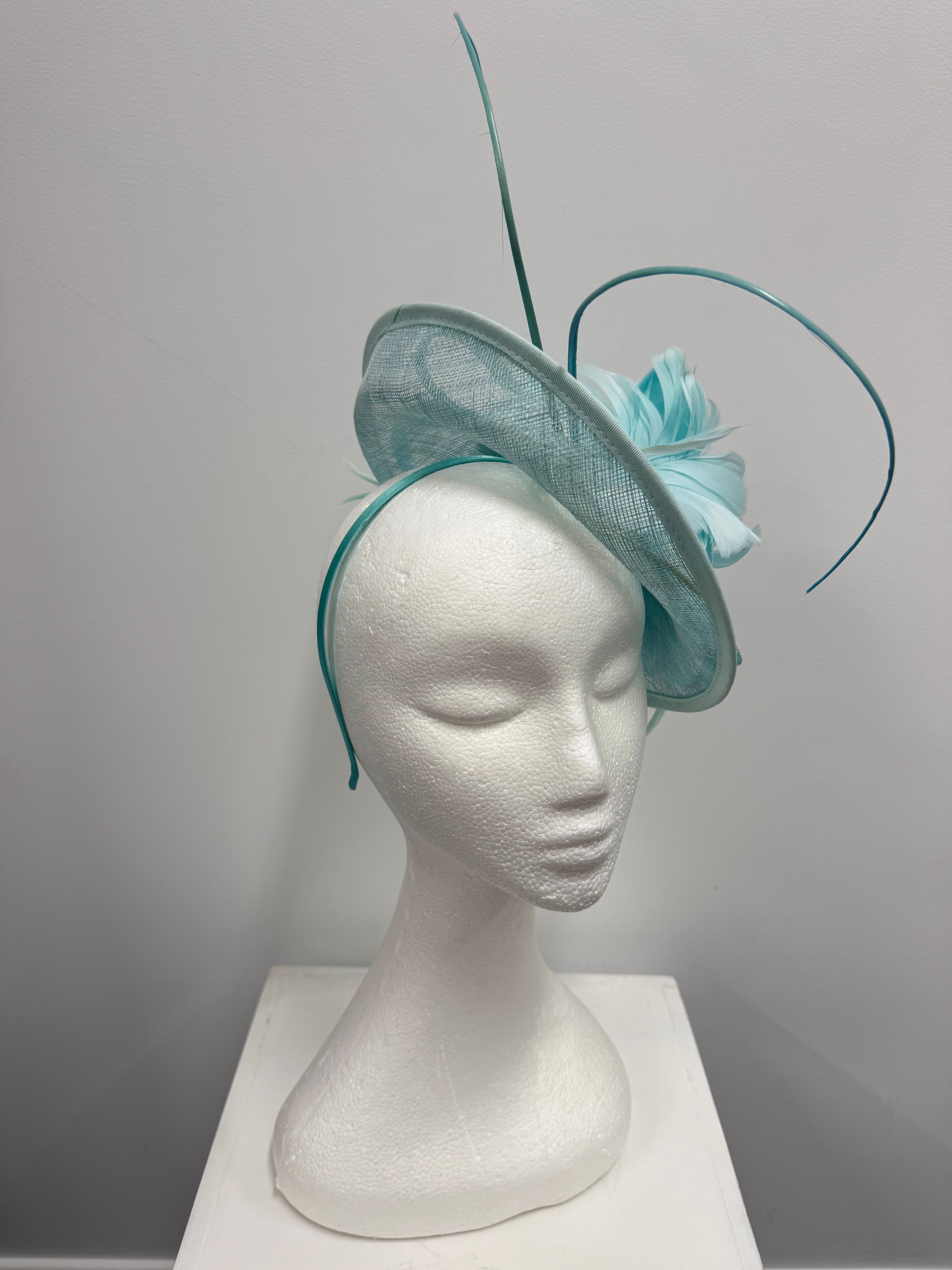 Aqua Statement Flower Feather Fascinator