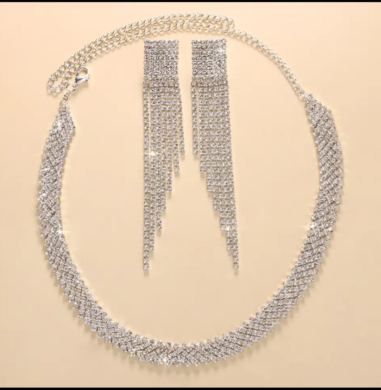 Step-Style Rhinestone Earring and Necklace Set