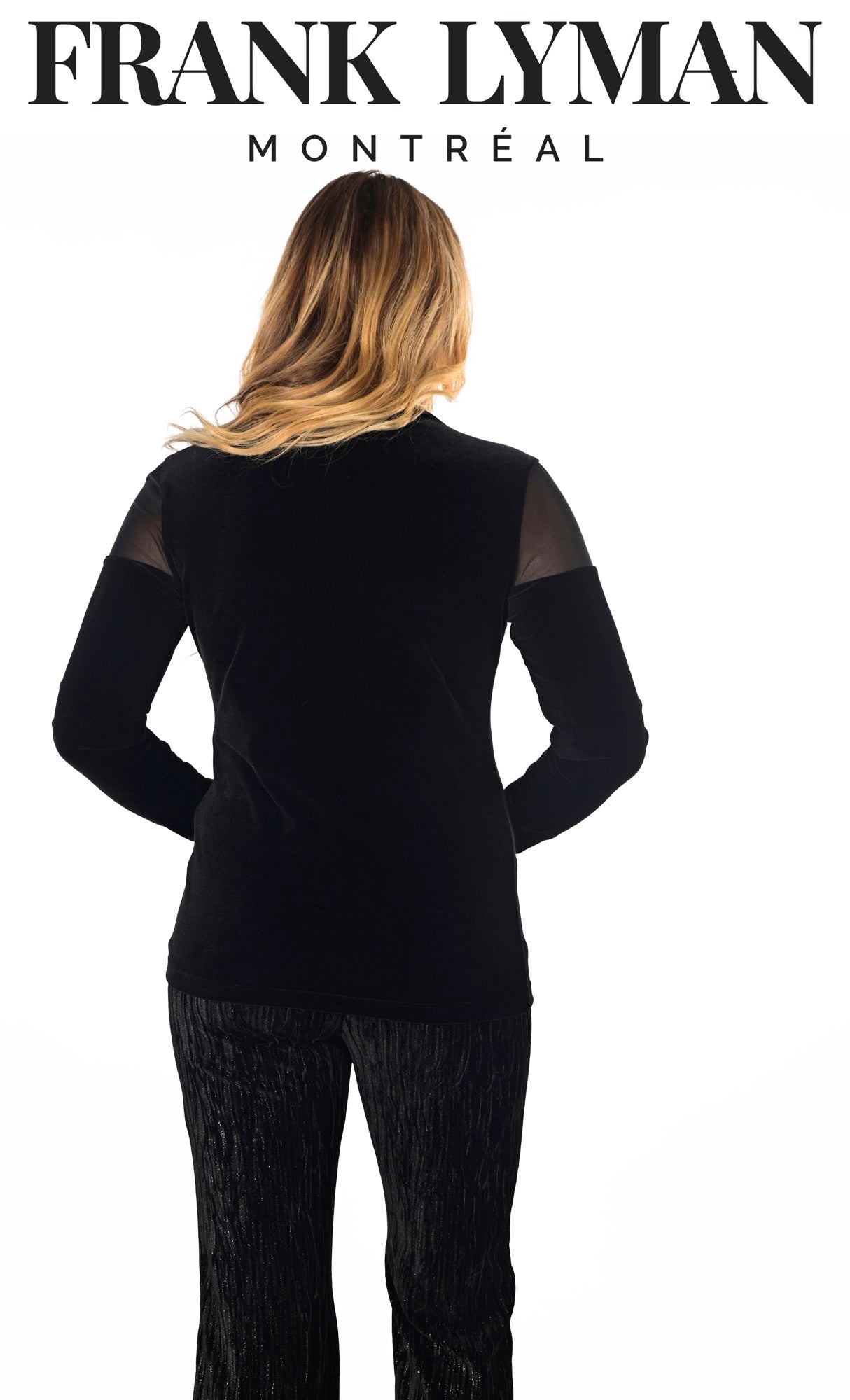 Black Velour Knit Top With Mesh Inserts 234342