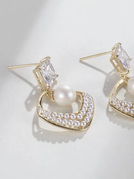 Gold-Plated Imitation Pearl Square Luxury Drop Earring