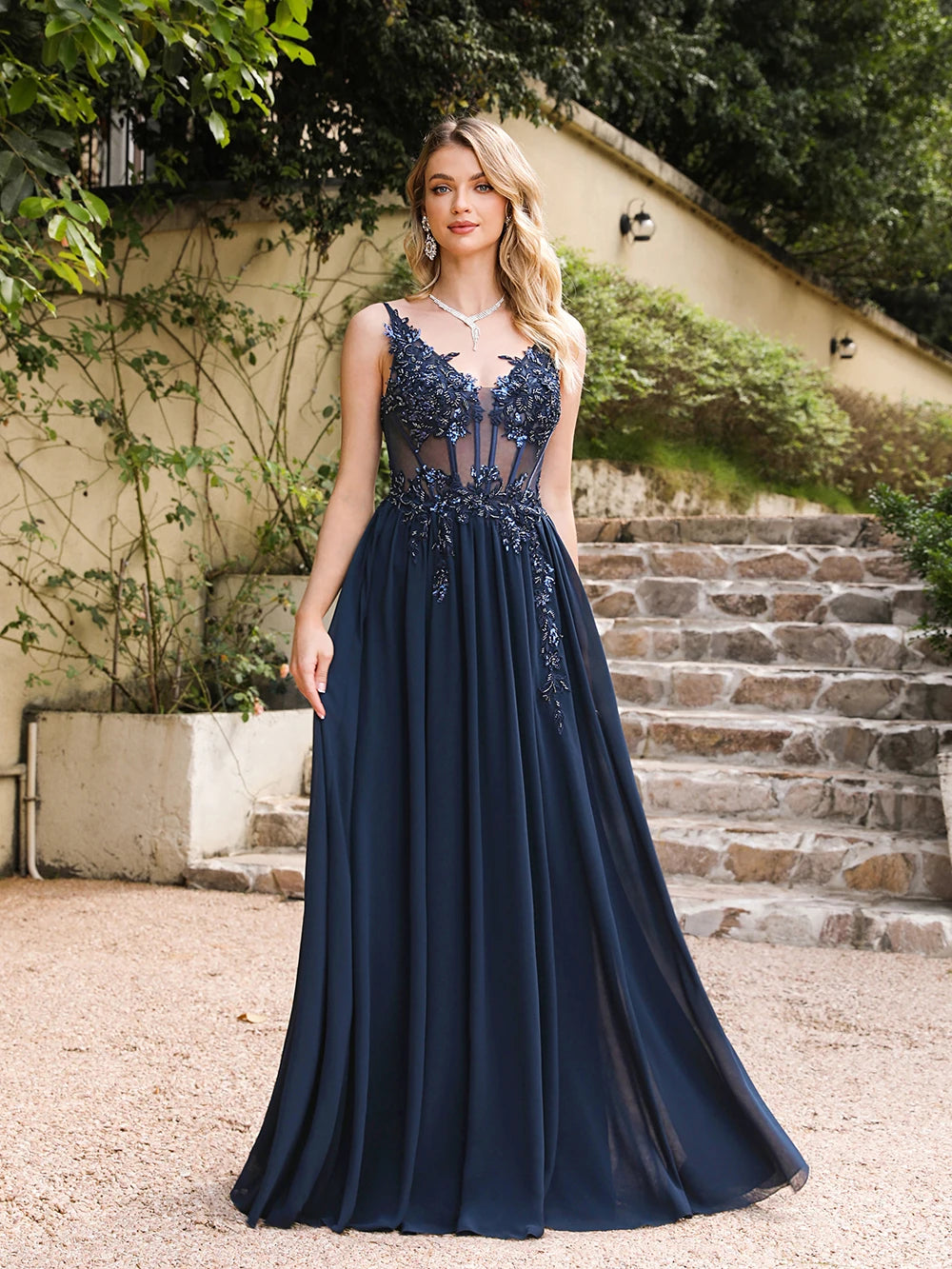 Tulle A-Line Ball Dress in Navy Blue