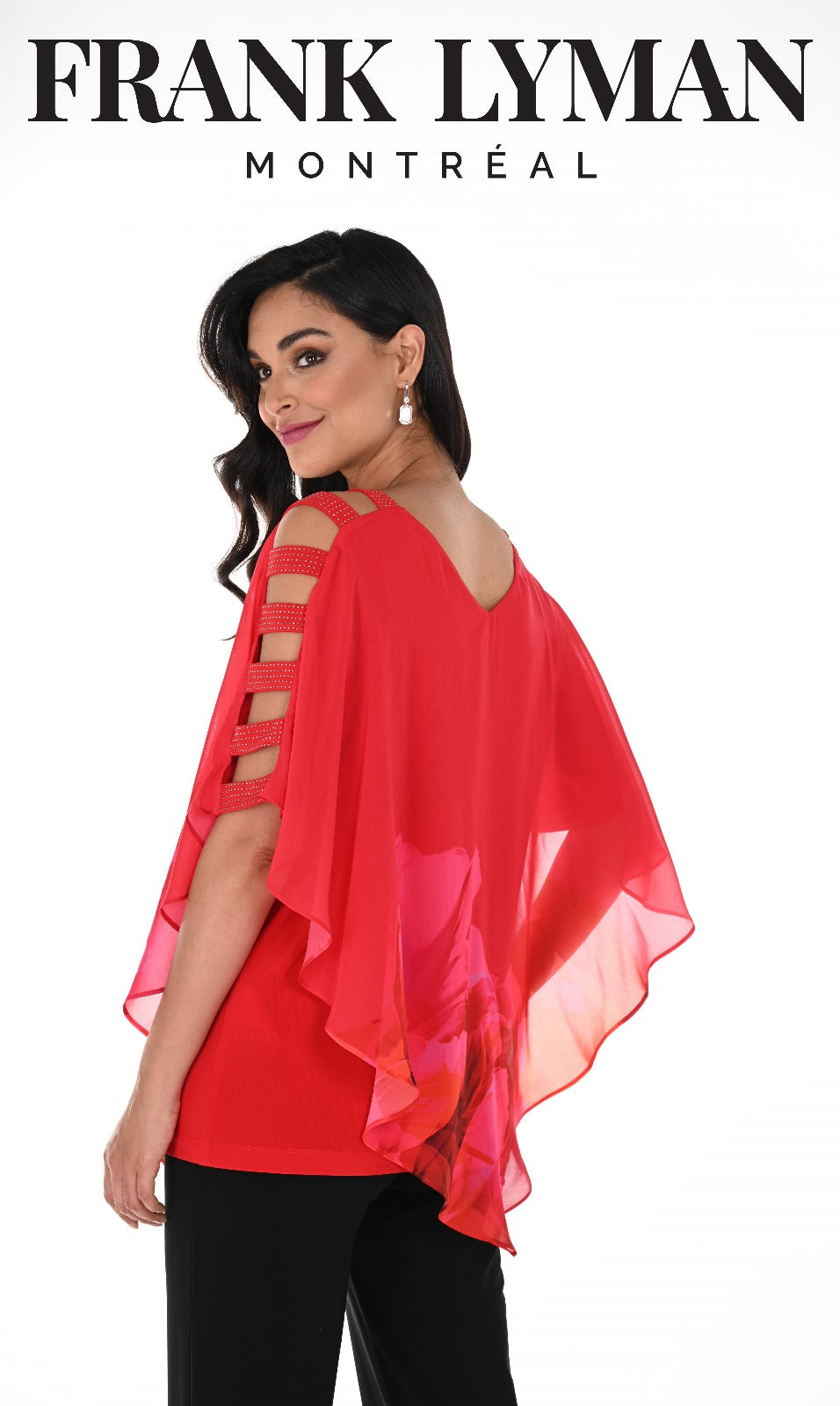 Red & Fuchsia Print Cape Top 248157