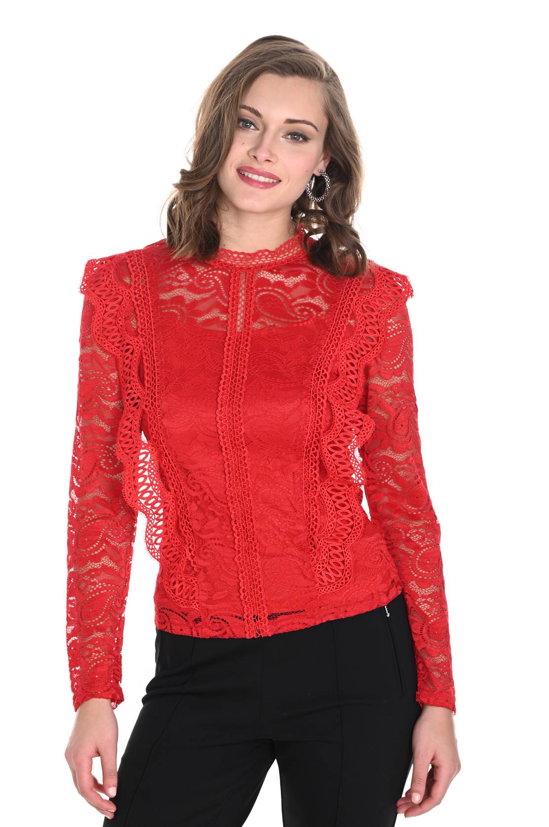 Red Ruffled Lace Top 244626U