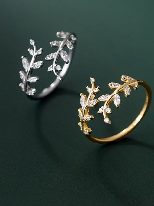 14K Gold-Plated Cubic Zirconia Minimalist Leaf Band Ring