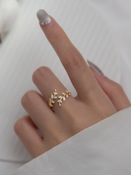 14K Gold-Plated Cubic Zirconia Minimalist Leaf Band Ring