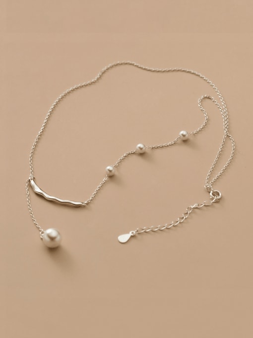 Sterling Silver Imitation Pearl Lariat Necklace