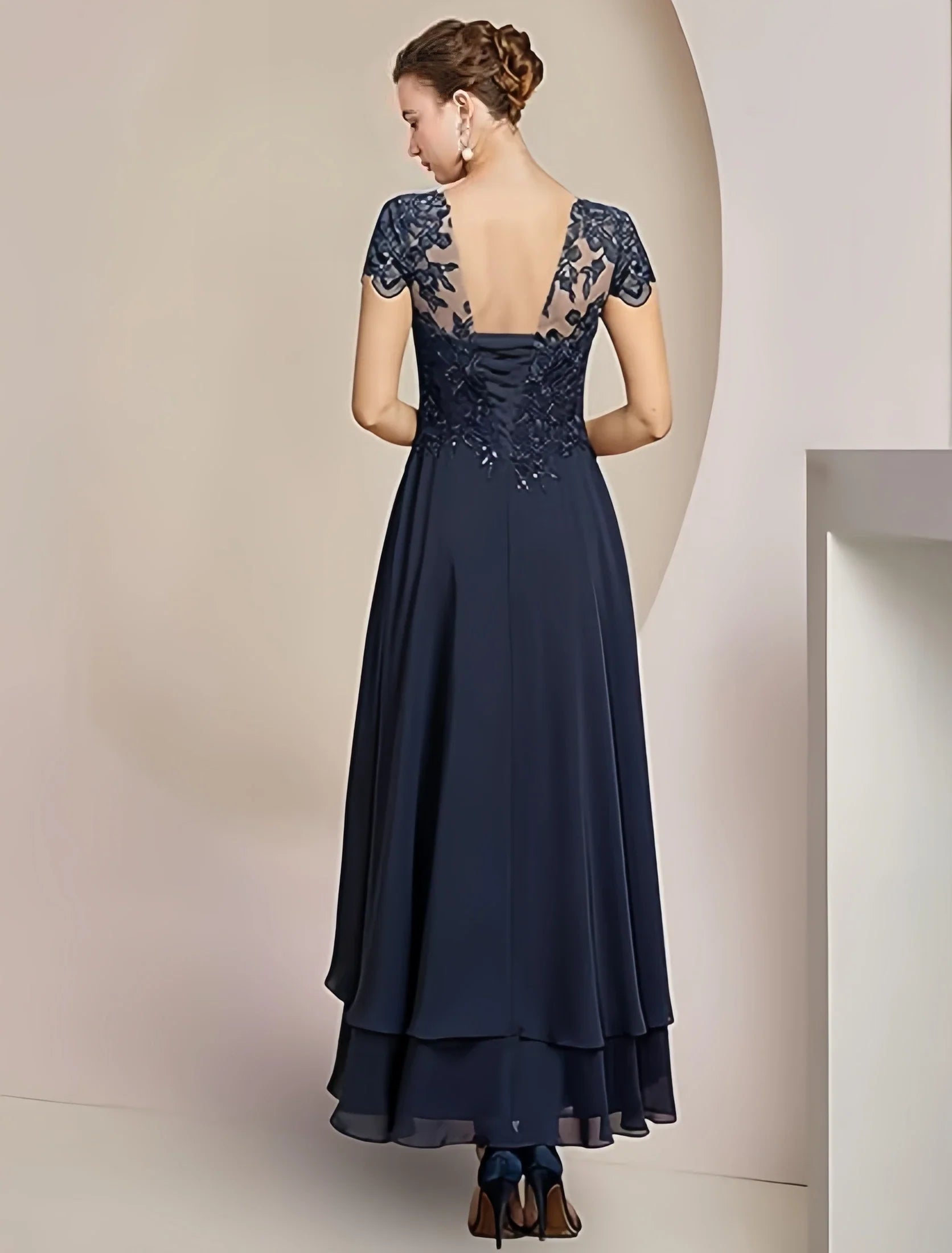 Navy Lace and Chiffon Dress