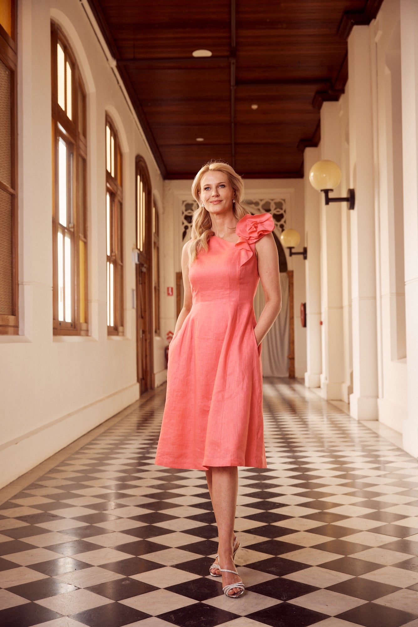 Coral Linen Dress