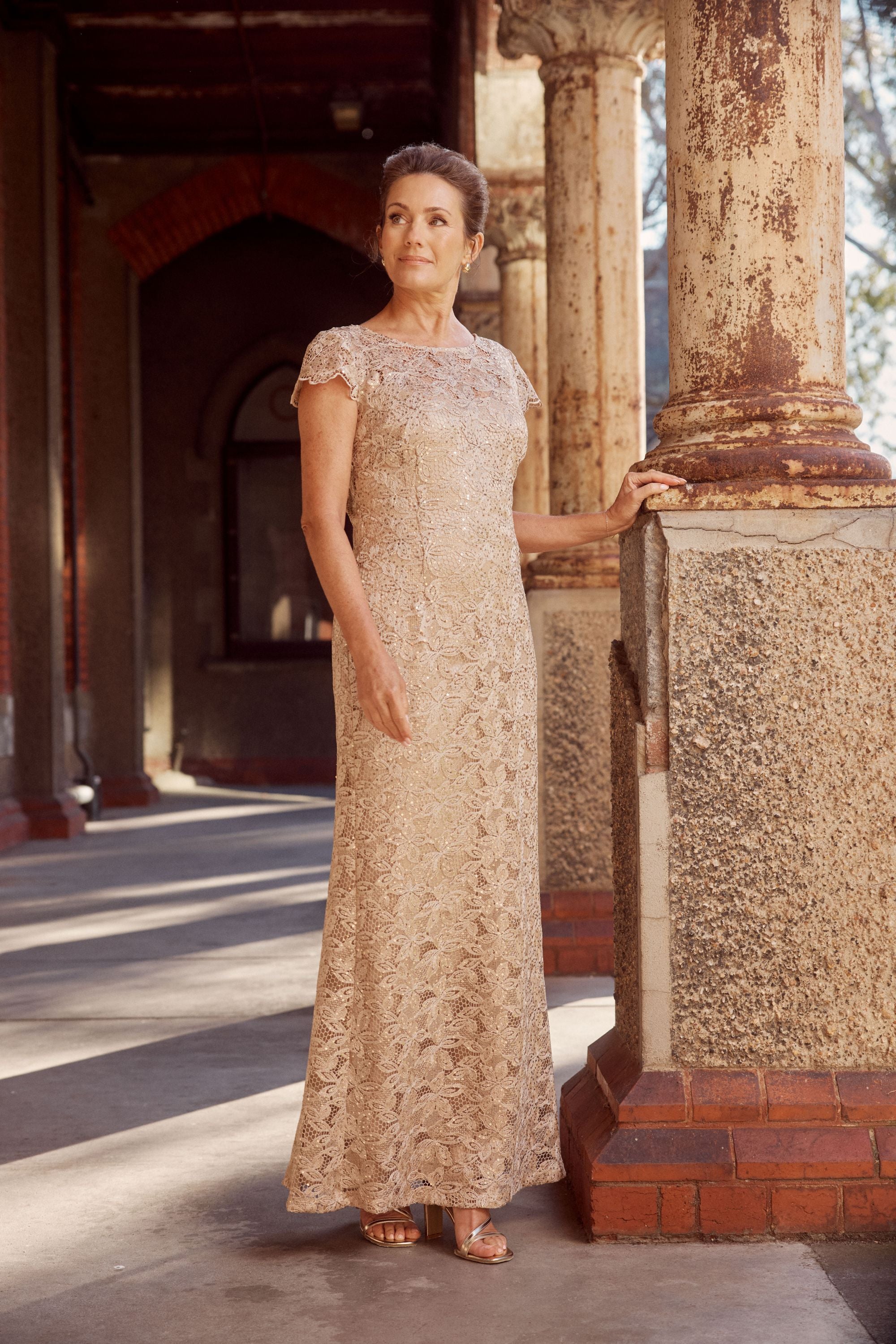 Champagne Sequin Lace Gown