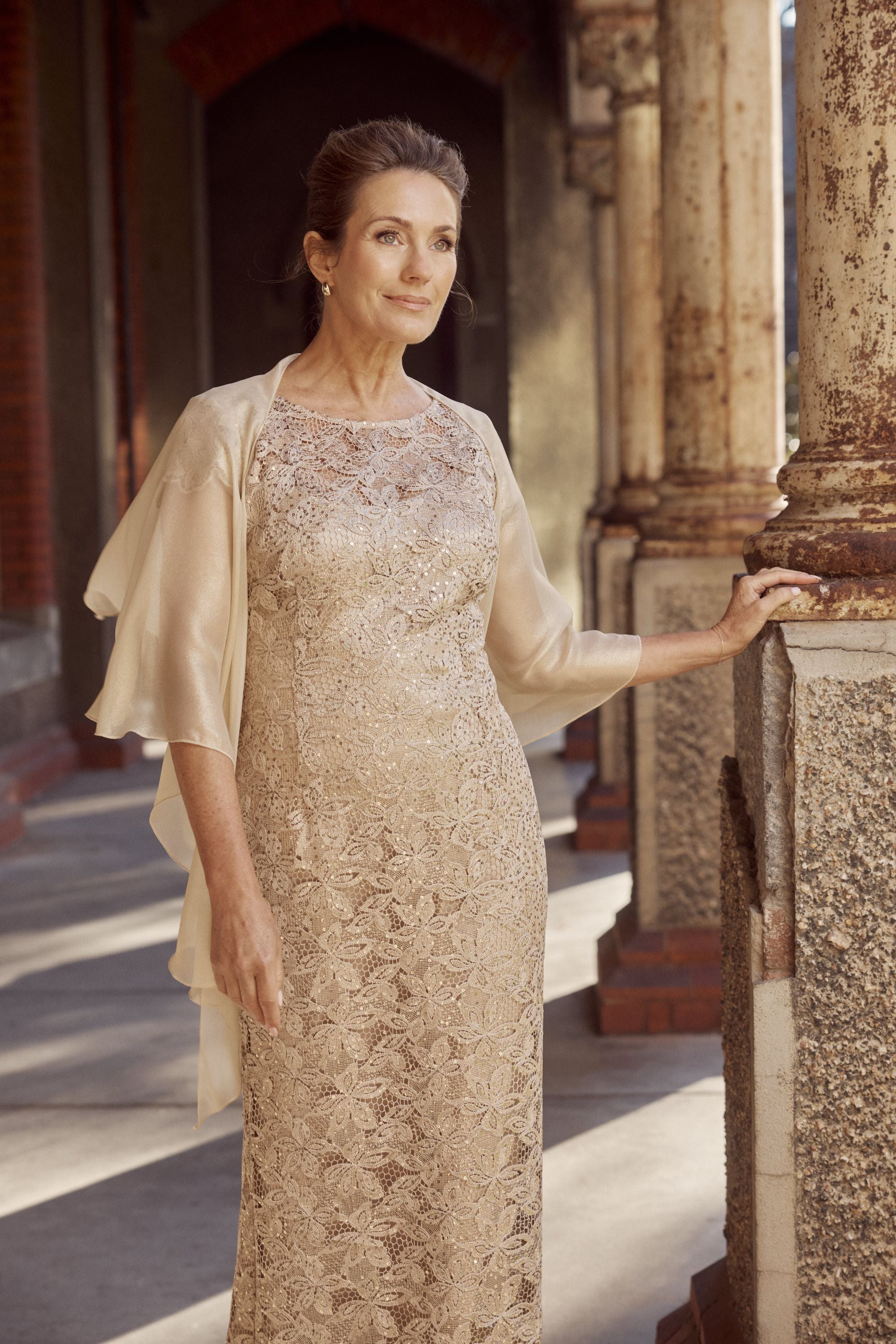 Champagne Sequin Lace Gown