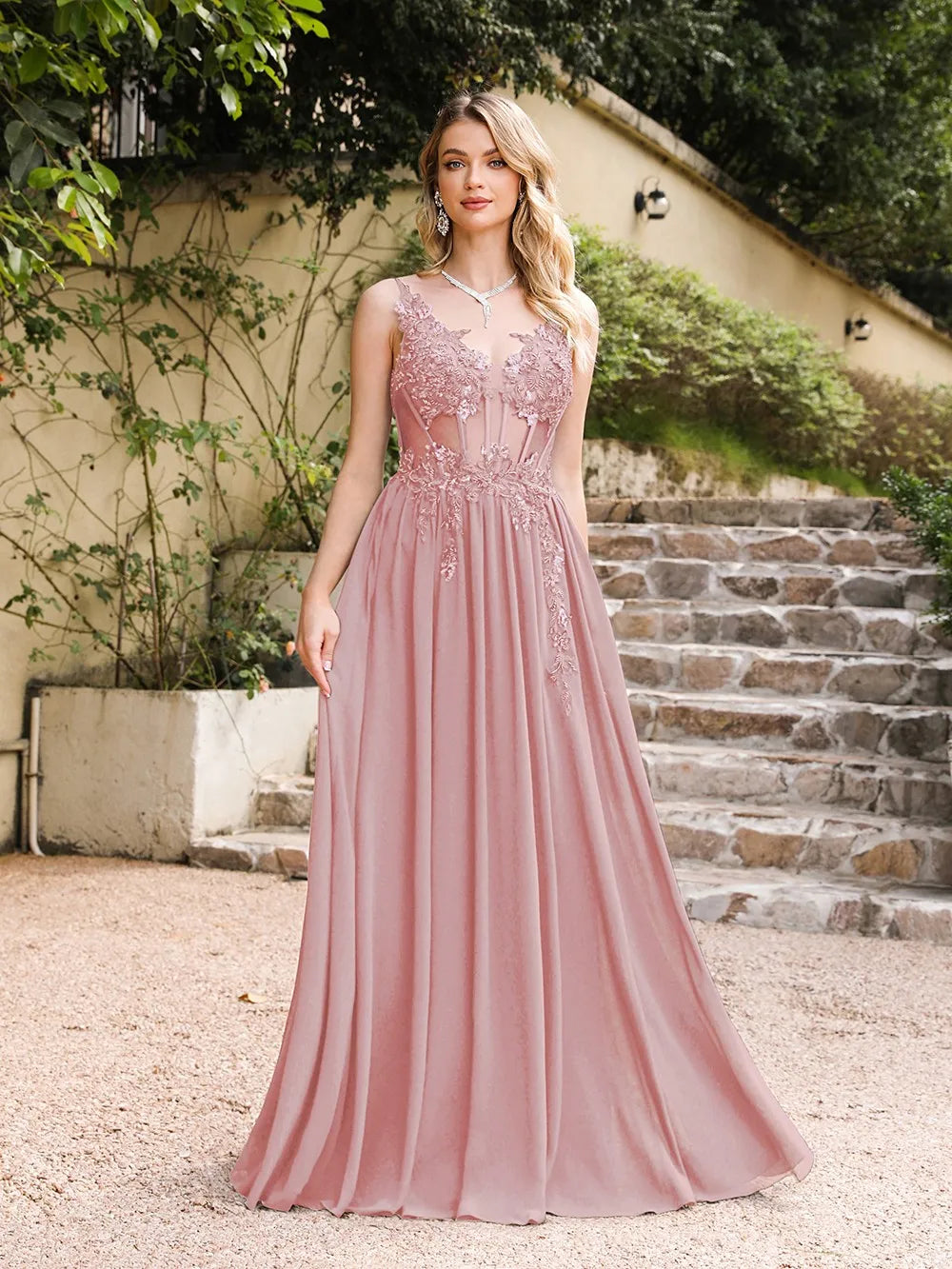 Tulle A-Line Ball Dress in Dusky Pink