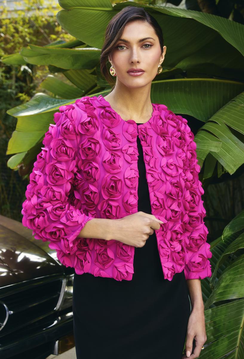 Textured Floral Embellished Jacket In Pink 249406