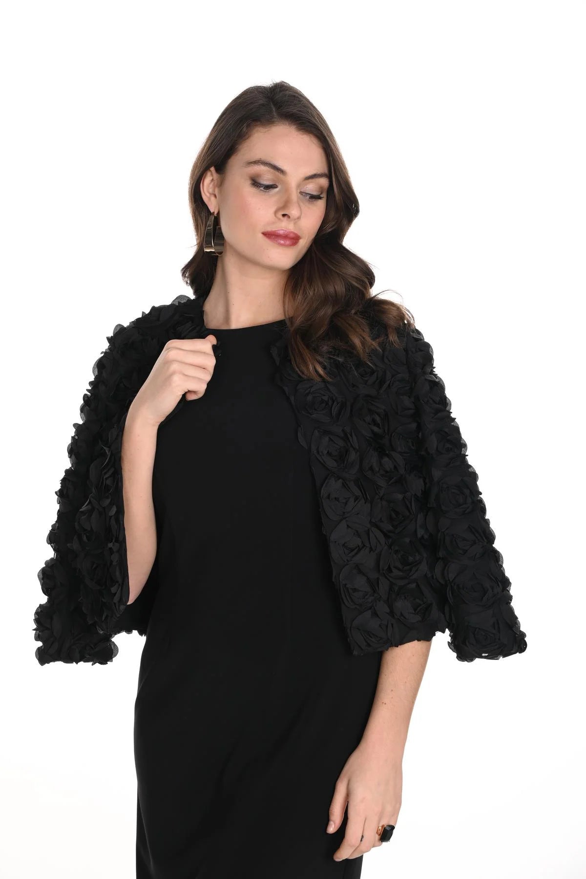 Textured Floral Embellished Jacket In Black 249406