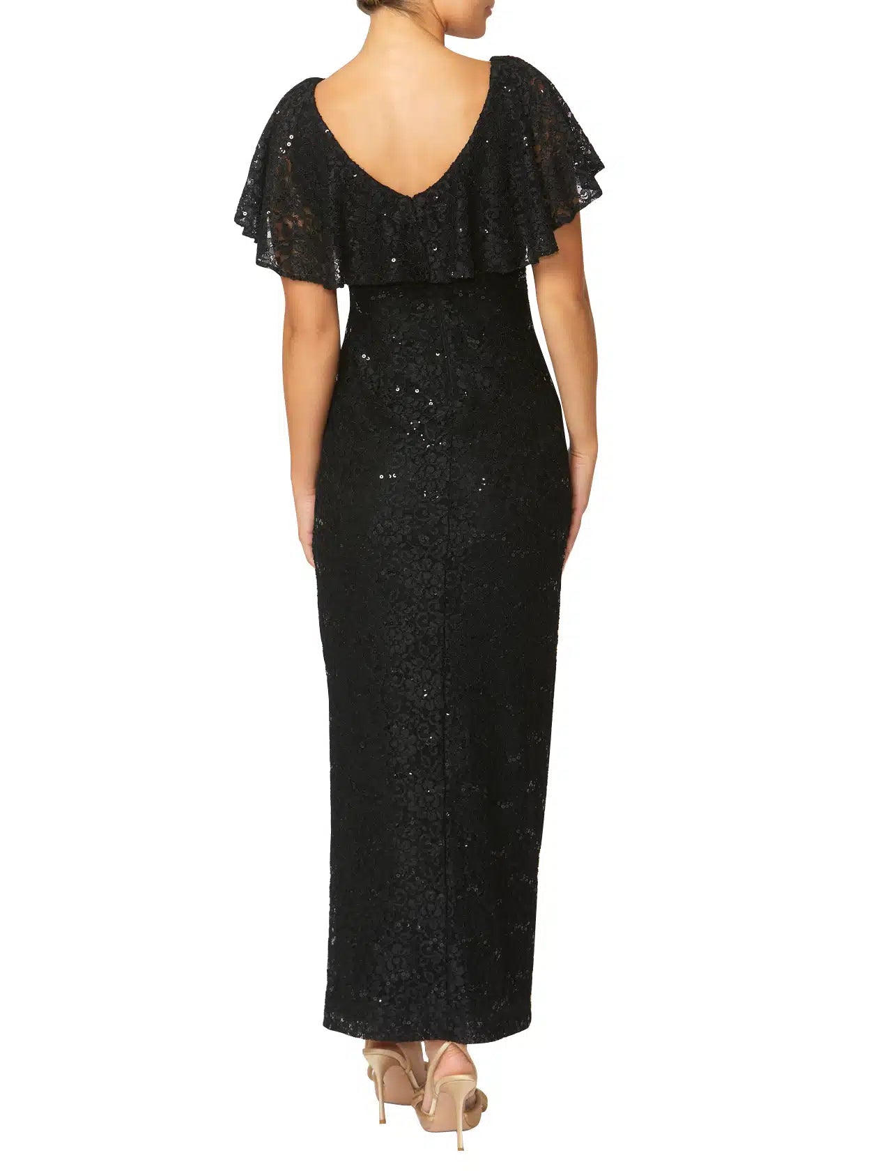 Gown in Black Sequin Stretch Lace