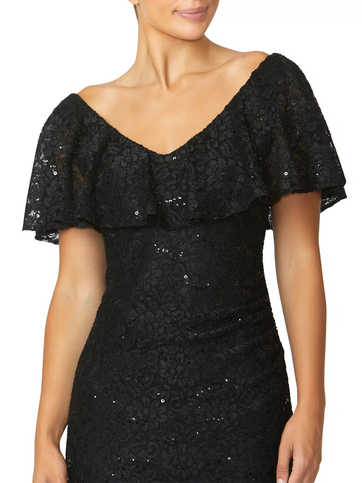 Gown in Black Sequin Stretch Lace