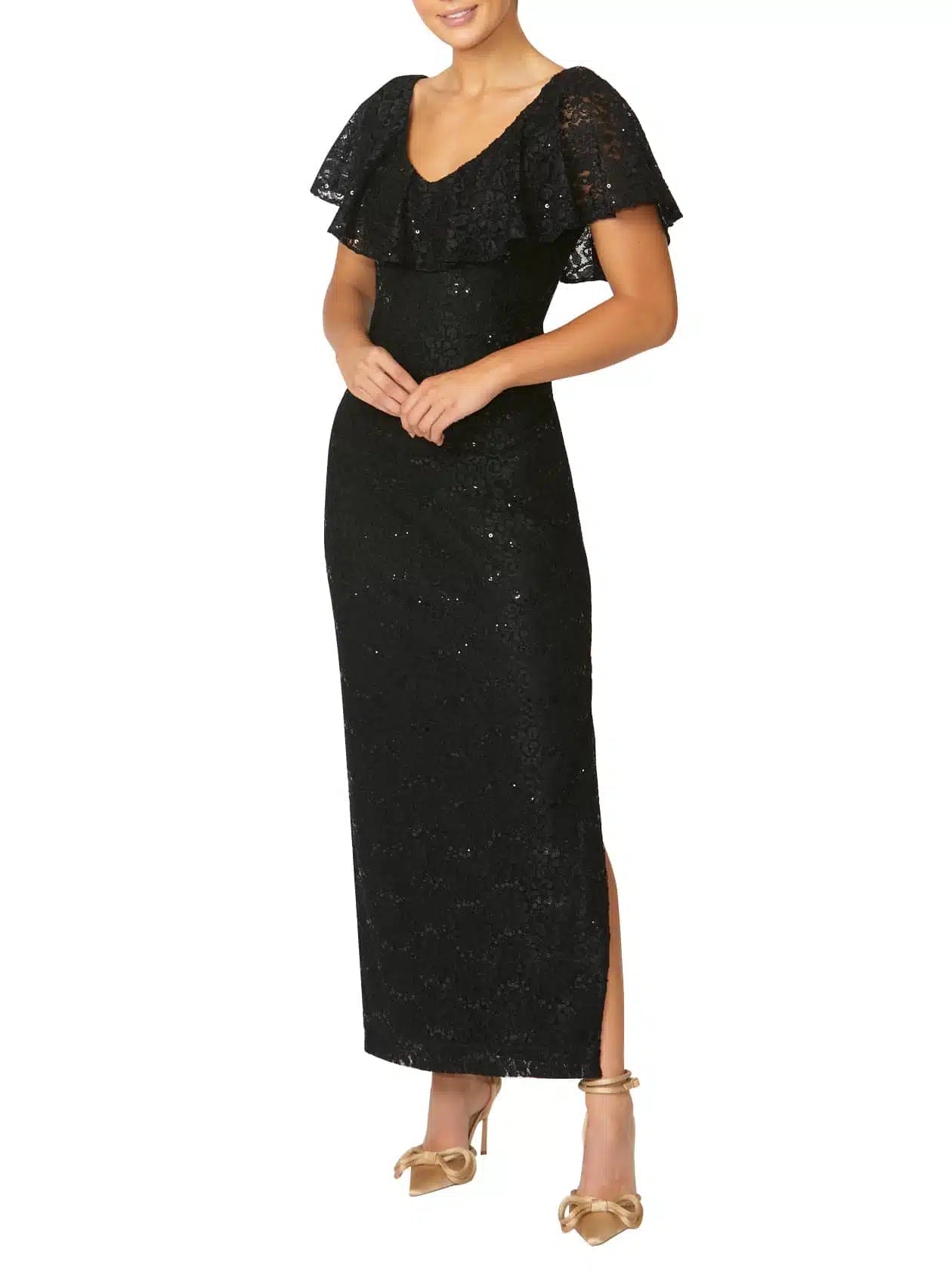 Gown in Black Sequin Stretch Lace