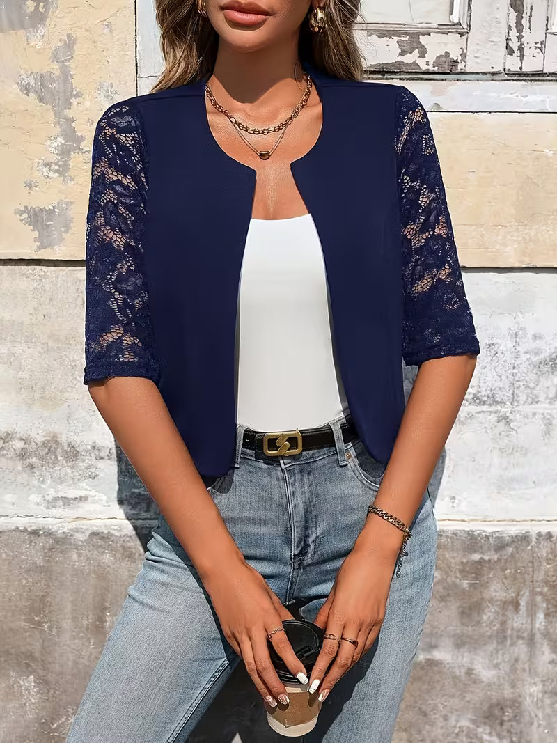 Elegant Lace Sleeve Bolero in Navy
