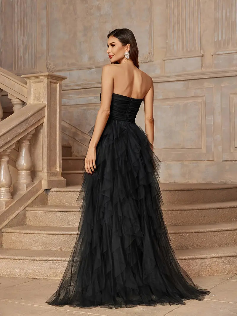 Black Tulle Strapless Gown