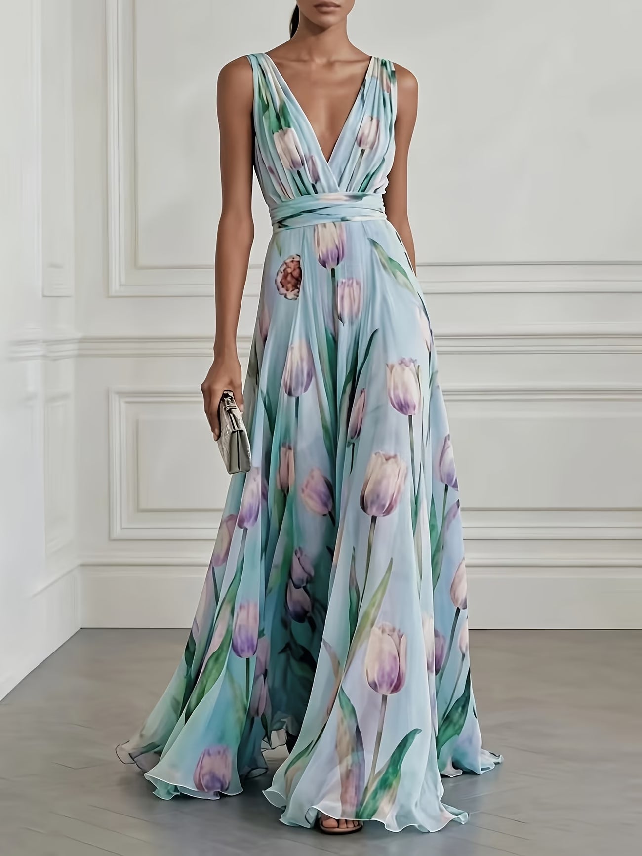 Floral Print Chiffon Maxi Dress