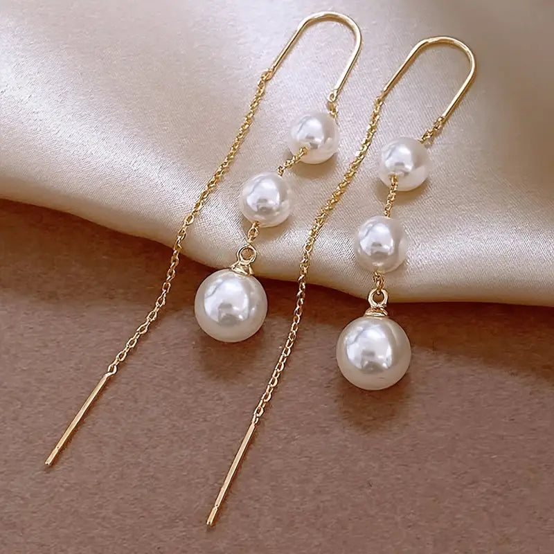 Luxury Faux Pearl Statement Threader Earrings