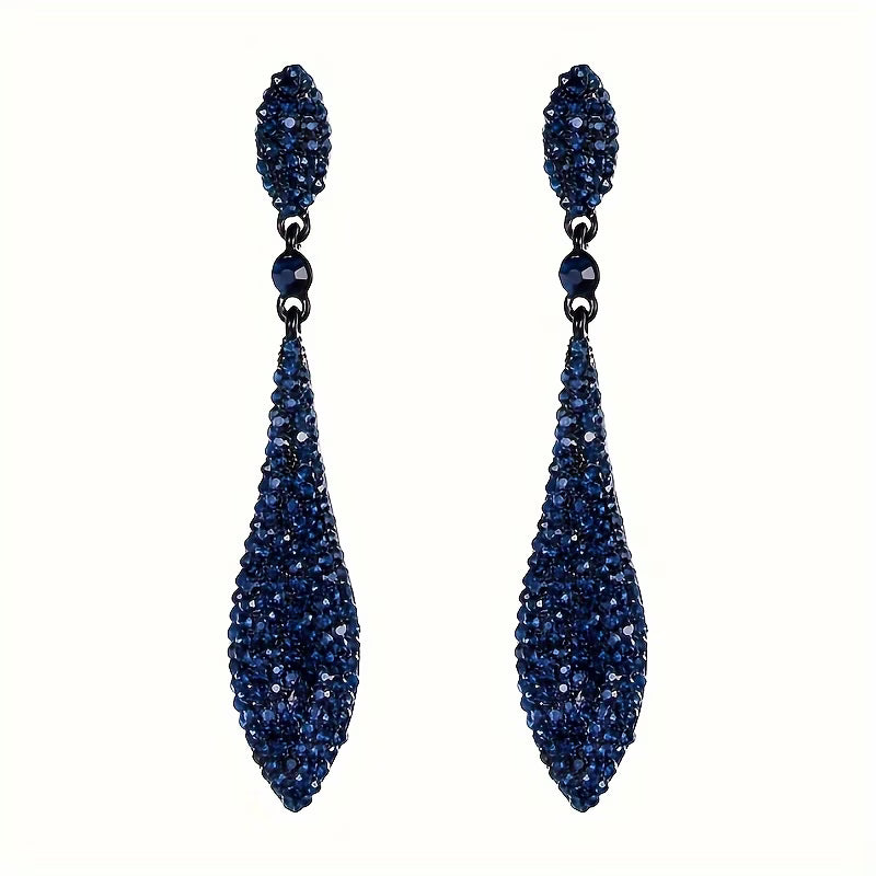Shiny Stone Navy Blue Double Tear Drop Earrings.