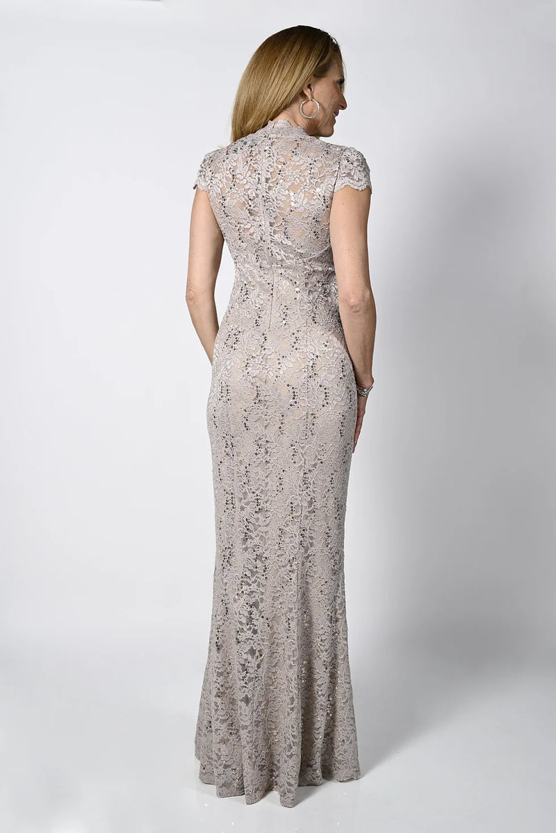Champagne Stretch Lace Gown 288226
