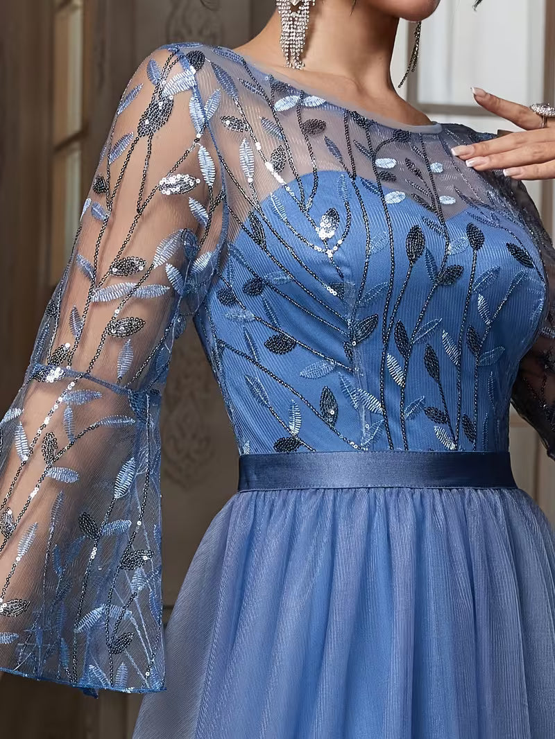 Elegant Chiffon Embroidered Sequin Gown