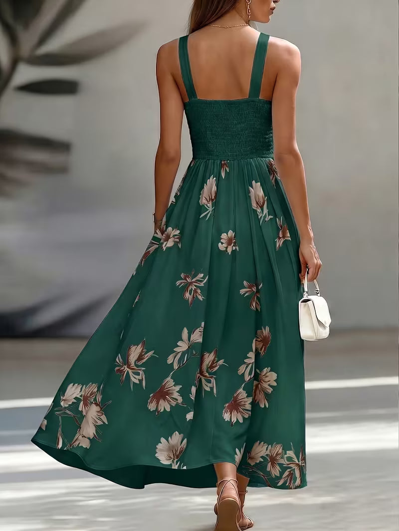 Forest Green Floral Midi Dress