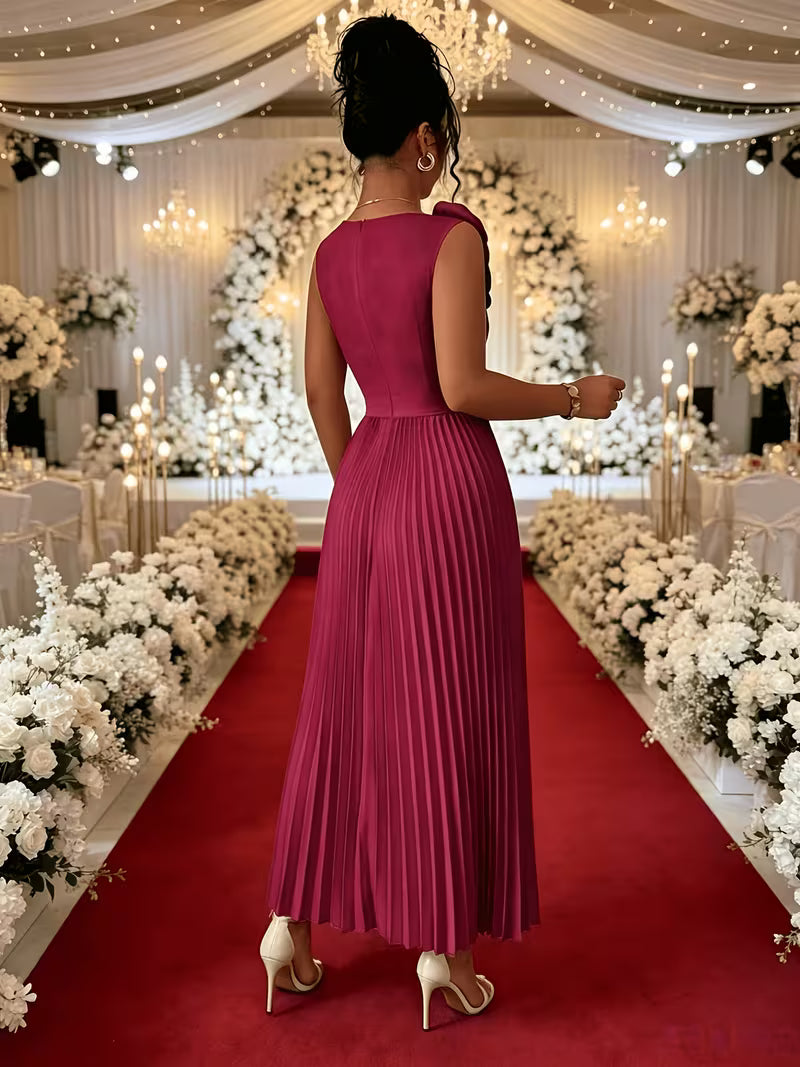 Satin Pleated Skirt Maxi dress in Burgundy