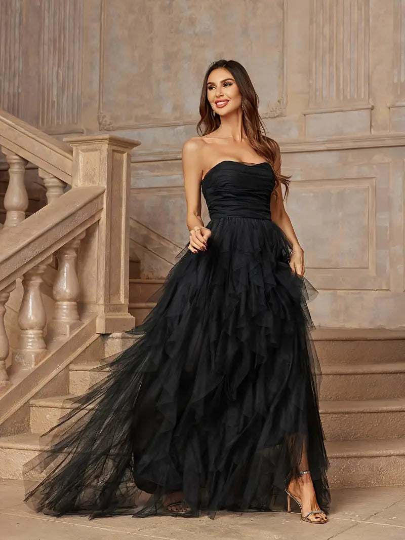 Black Tulle Strapless Gown