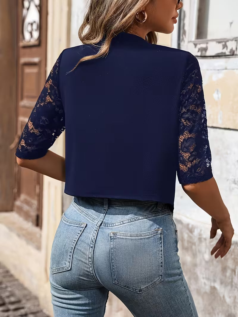 Elegant Lace Sleeve Bolero in Navy