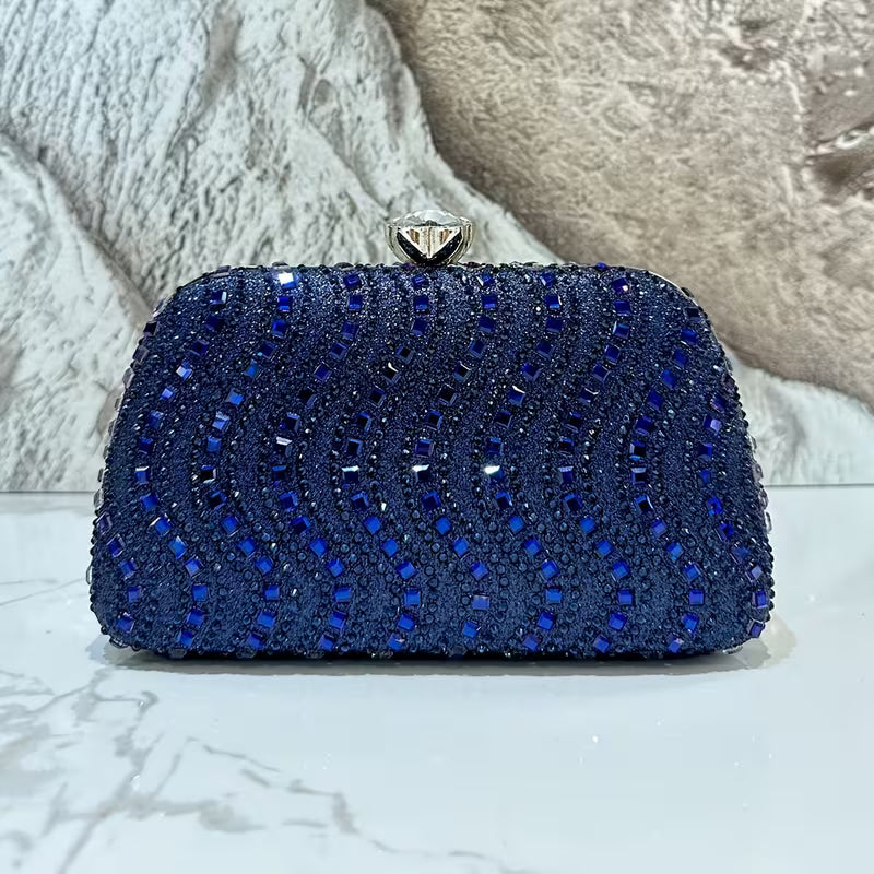 Luxury Rhinestone Sparkling Clutch in Navy Blue